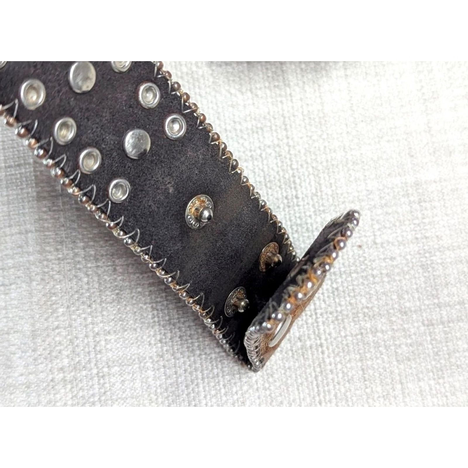 Vintage VINTAGE Nocona belt Western Belt Mens 40 Brown Leather Studded Rhinestone Buckle 1-3/8" Hairy Face Western Theme Decade Y2K Size 40 - 5 Thumbnail