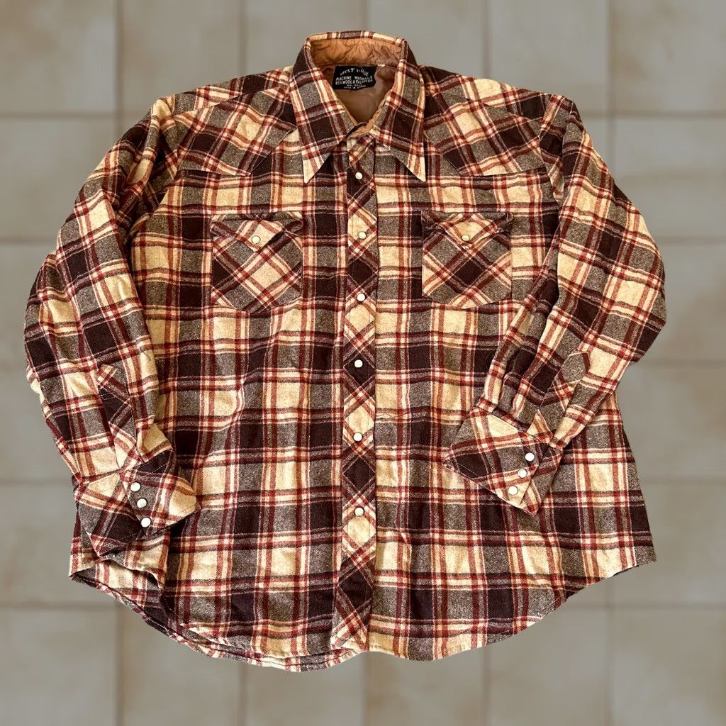 Vintage VINTAGE West Shirt Adult XL Red Brown Flannel Wool Disco Mens 70s Size US XL / EU 56 / 4 - 1 Thumbnail