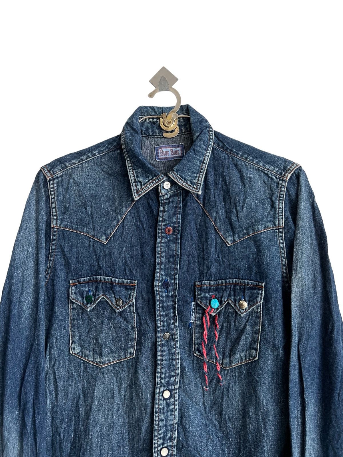 Blue Blue Western Shirt Sawtooth Pocket Turquoise Indigo