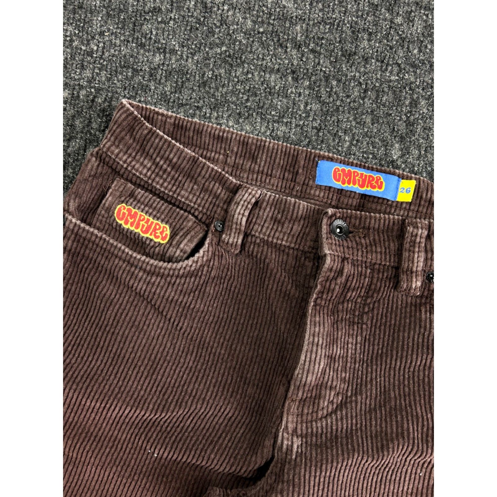 Empyre Empyre Pants Boss Relax Corduroy Wide-Leg 90s Grunge Skater Mens 26 x 26 Brown Corduroy Embroidered Logo Button Zipper 5-Pocket Straight Casual Size US 26 / EU 42 - 2 Thumbnail