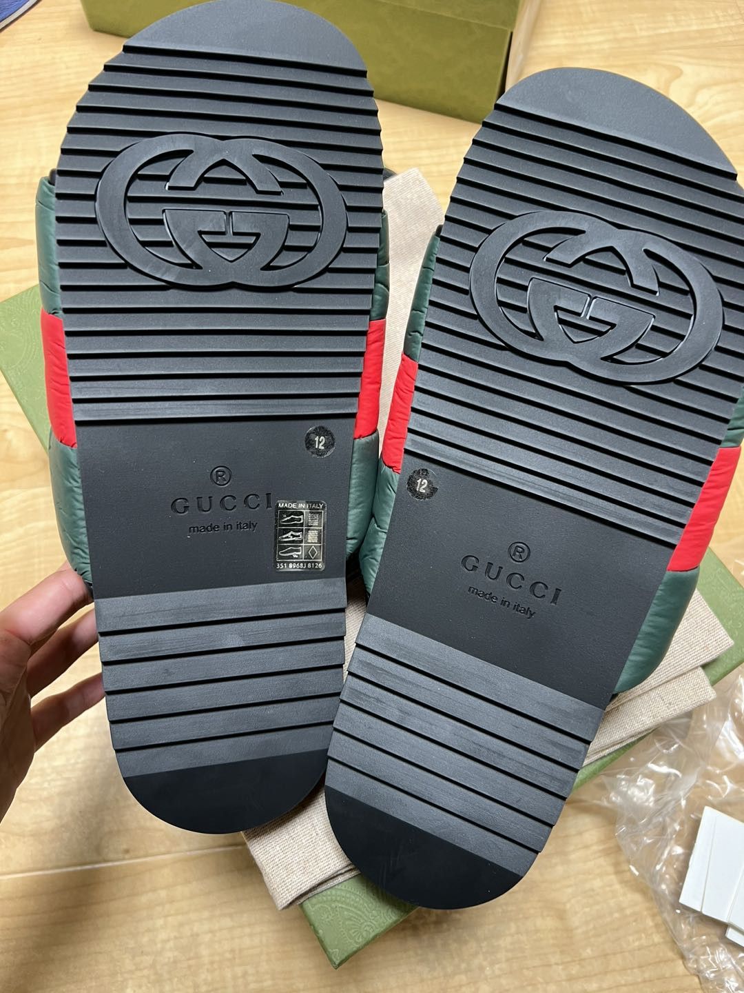 Gucci MEN Gucci Padded Web Slide 'Green Red' Size US 12.5 / EU 45-46 - 2 Thumbnail