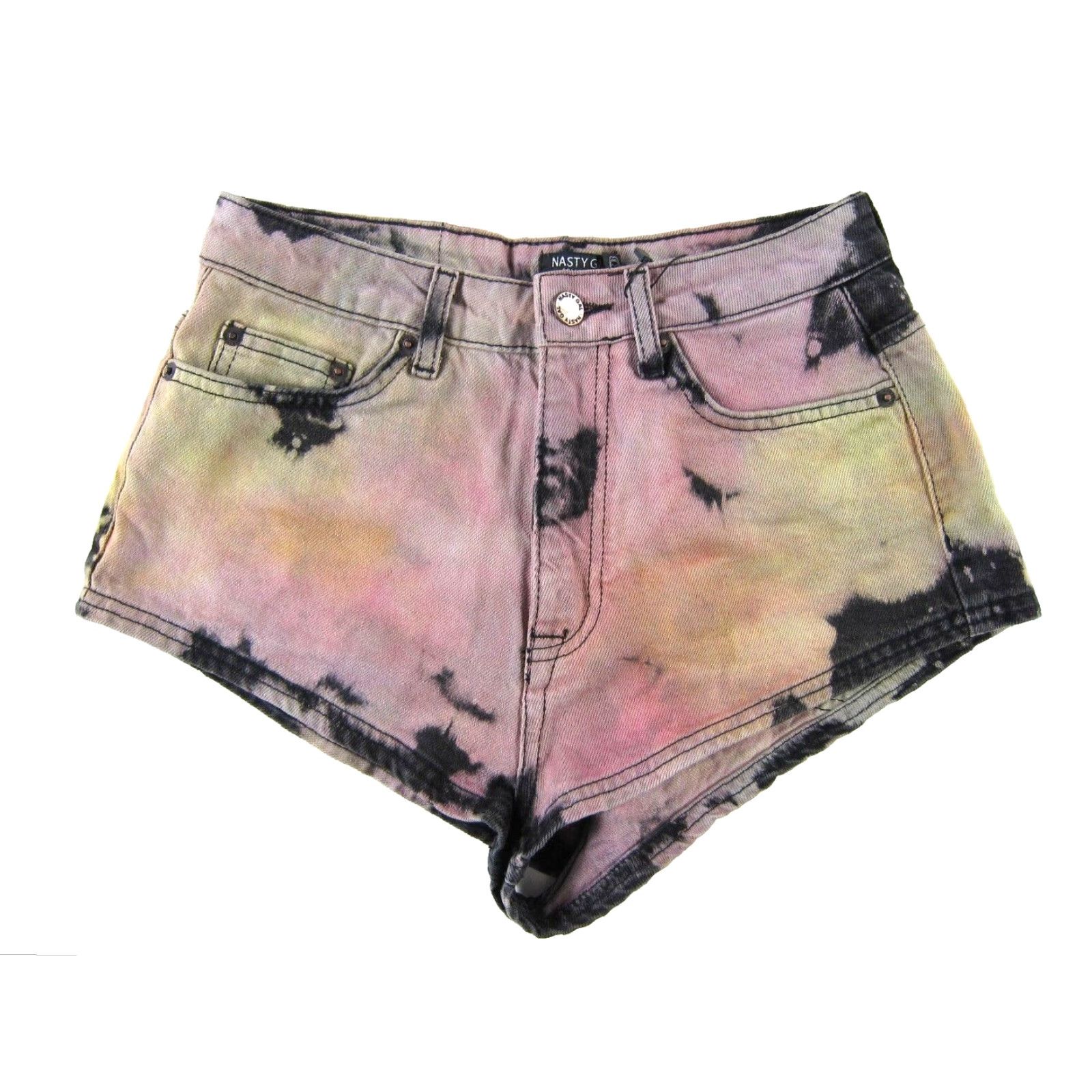 Nasty Gal NWT Nasty Gal 100% Cotton Pink Black Brown Tie Dye Raw Hem Cheeky Jean Short 0 Shirt Women Size 25" / US 0 / IT 36 - 4 Thumbnail