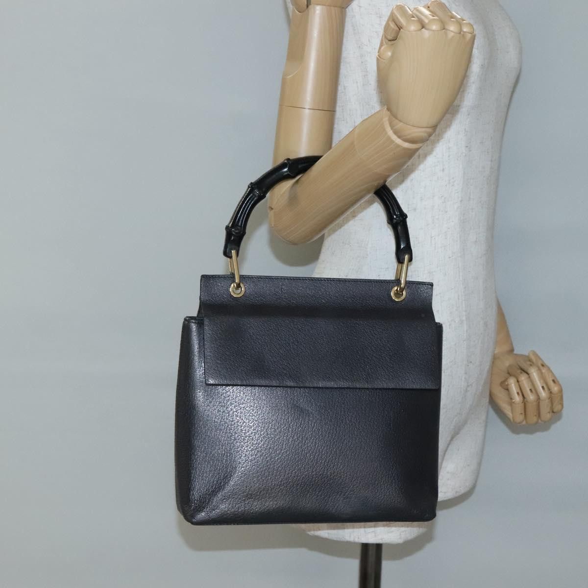 Gucci GUCCI Bamboo Hand Bag Leather Gold Charcoal Gray 001 3444 Size ONE SIZE - 21 Thumbnail