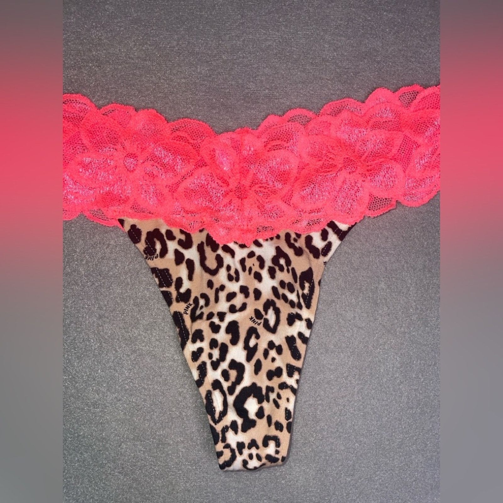 Victoria's Secret Victoria’s Secret’s Leopard Hot Neon Lace Thong NEW M Size ONE SIZE - 2 Thumbnail