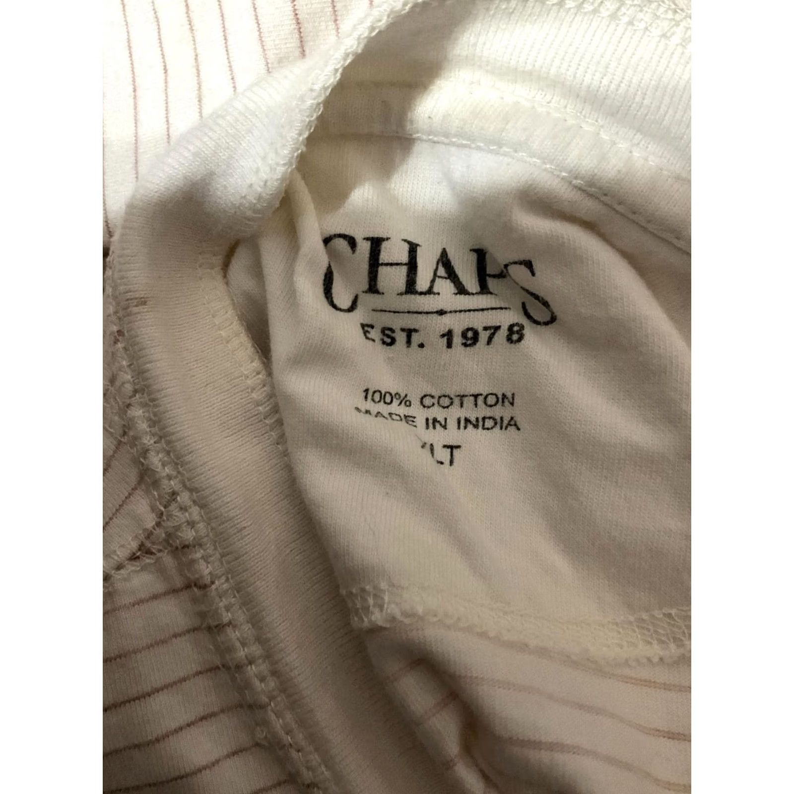 Chaps Chaps Shirt Long Sleeve Henley XLT Mens Beige Striped Cotton Buttoned Neckline Embroidered Logo Big & Tall Size US XL / EU 56 / 4 - 3 Thumbnail