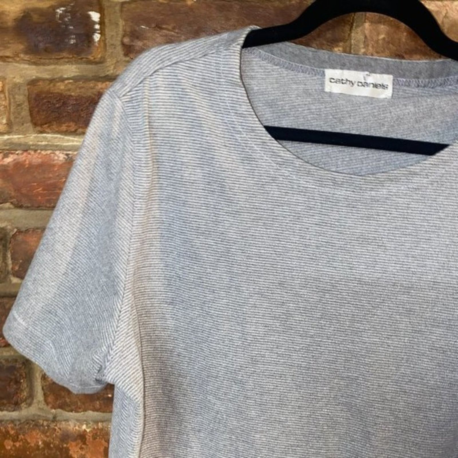 Other Cathy Daniels Gray White Striped Short Sleeve Top Size Large Size L / US 10 / IT 46 - 3 Thumbnail