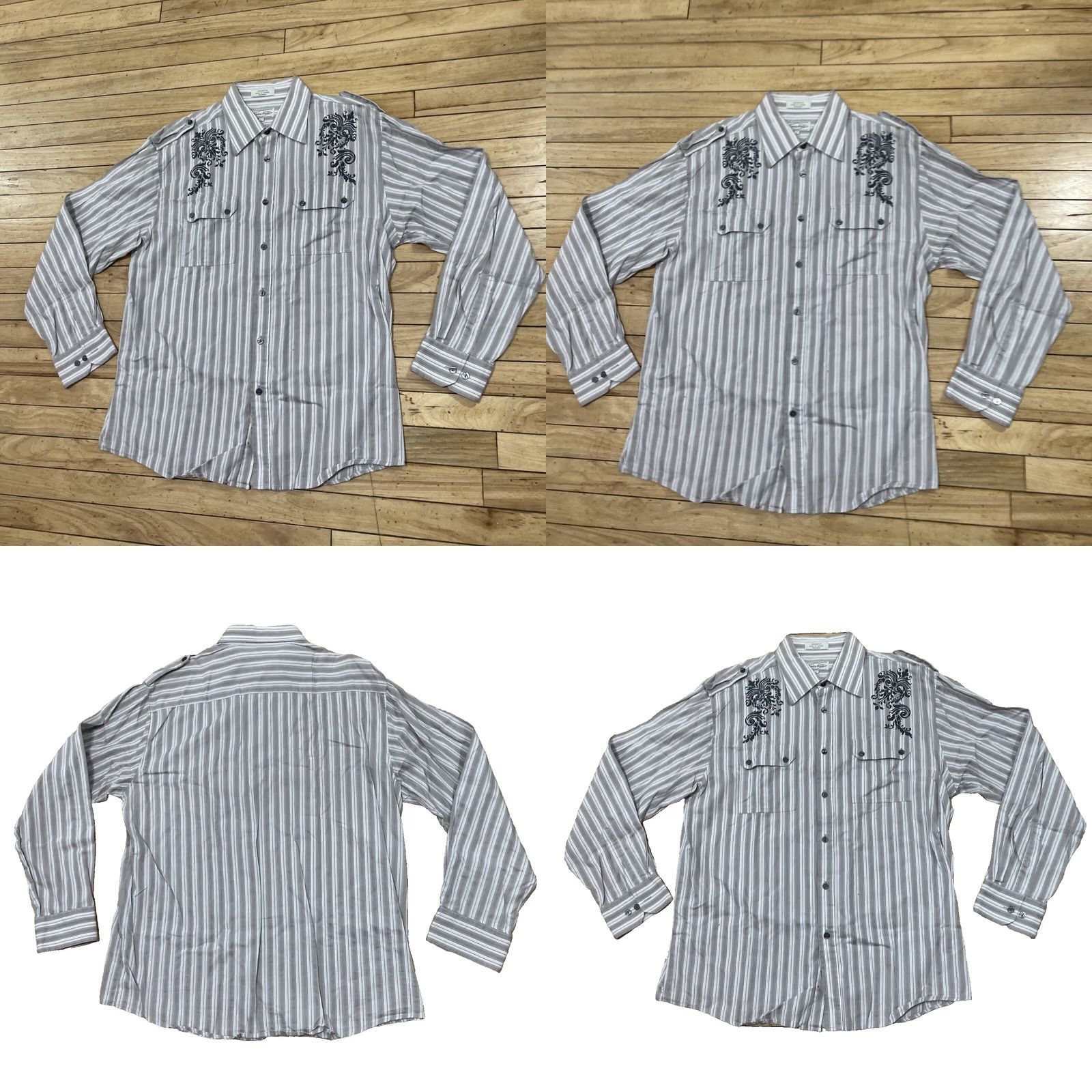 Vintage Eighty Eight Button Shirt Men L Striped Crest Sequin Y2k Gray 44" Biker Bloke Casual Shirt Size US L / EU 52-54 / 3 - 11 Thumbnail