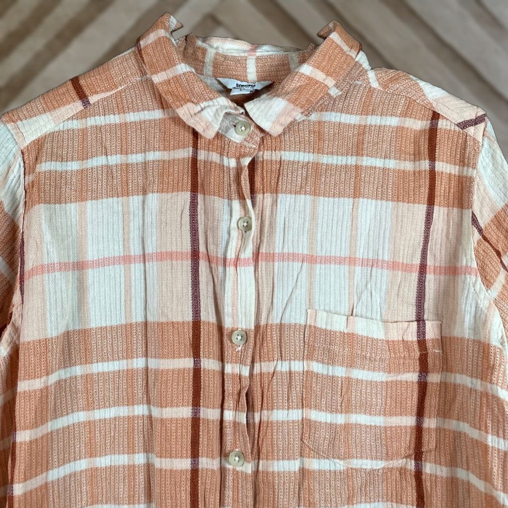 Vintage Sonoma Shirt Orange Tan Plaid Flannel Button-Down Cotton Blend Large Womens Size L / US 10 / IT 46 - 1 Thumbnail