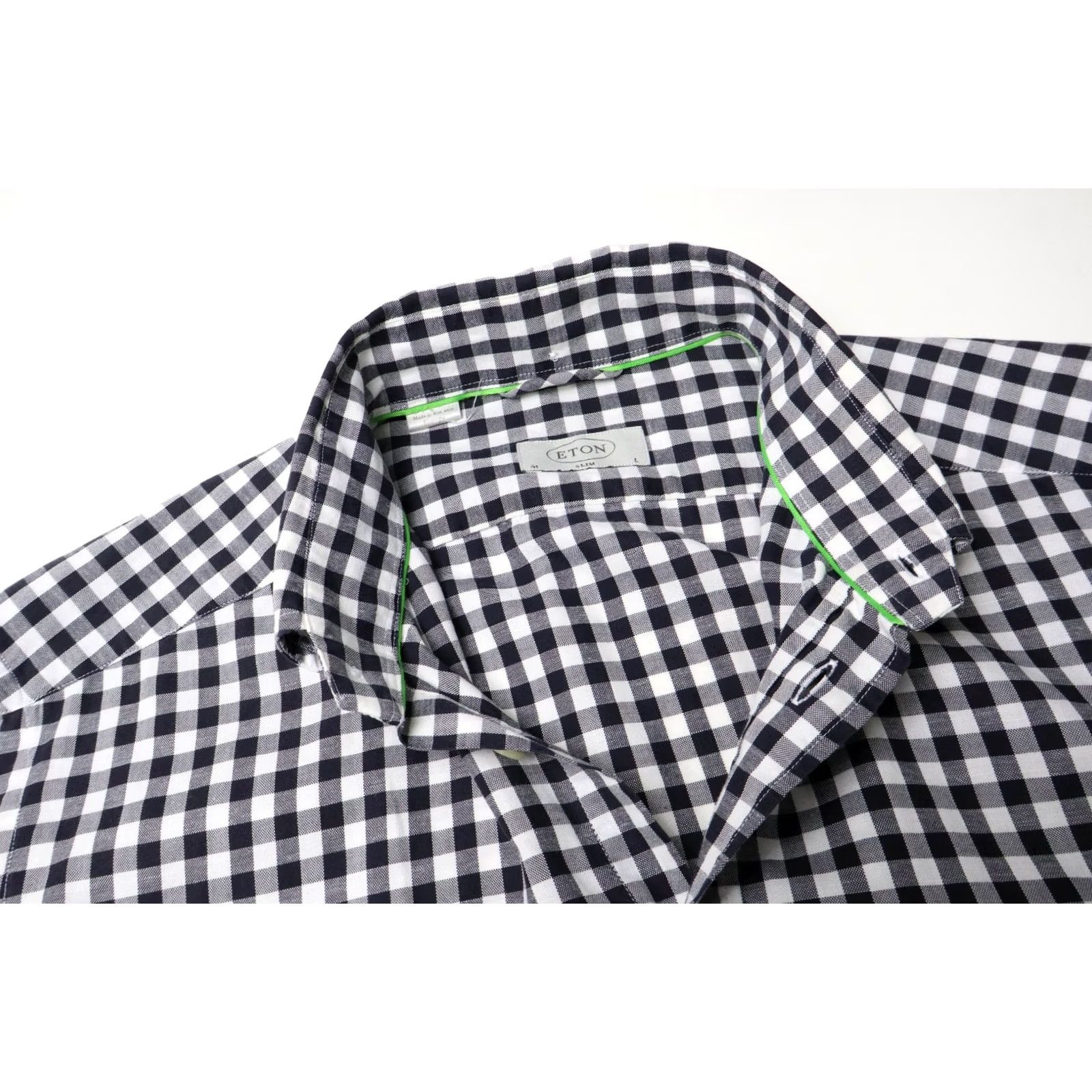 Eton ETON Shirt Men's LARGE Black/White Checked Pocket Button-Down Slim Linen Blend Size US L / EU 52-54 / 3 - 4 Thumbnail