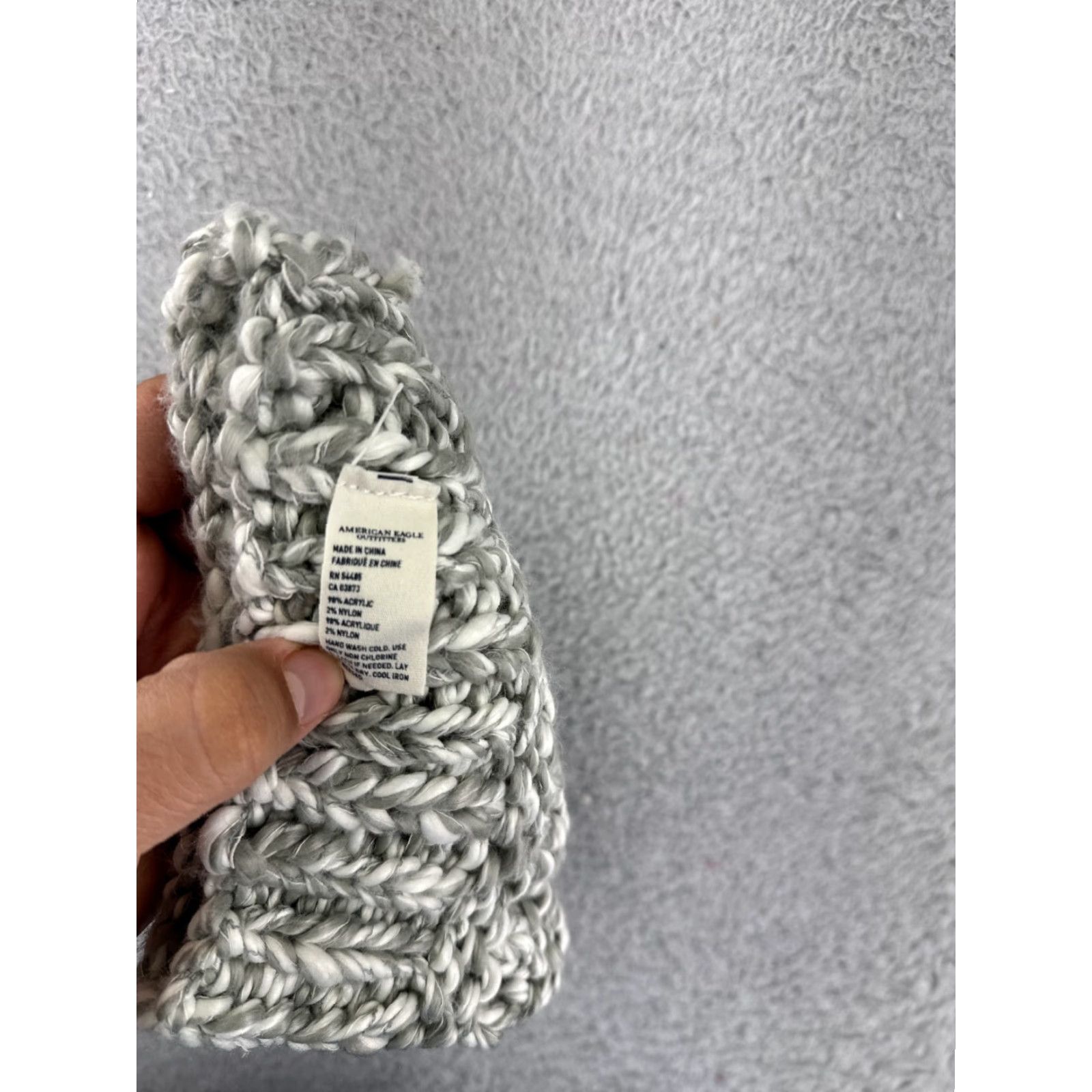American Eagle Outfitters VINTAGE American Eagle Beanie Toque Adult One Size Gray White Knit POM Acrylic Nylon Size ONE SIZE - 6 Thumbnail