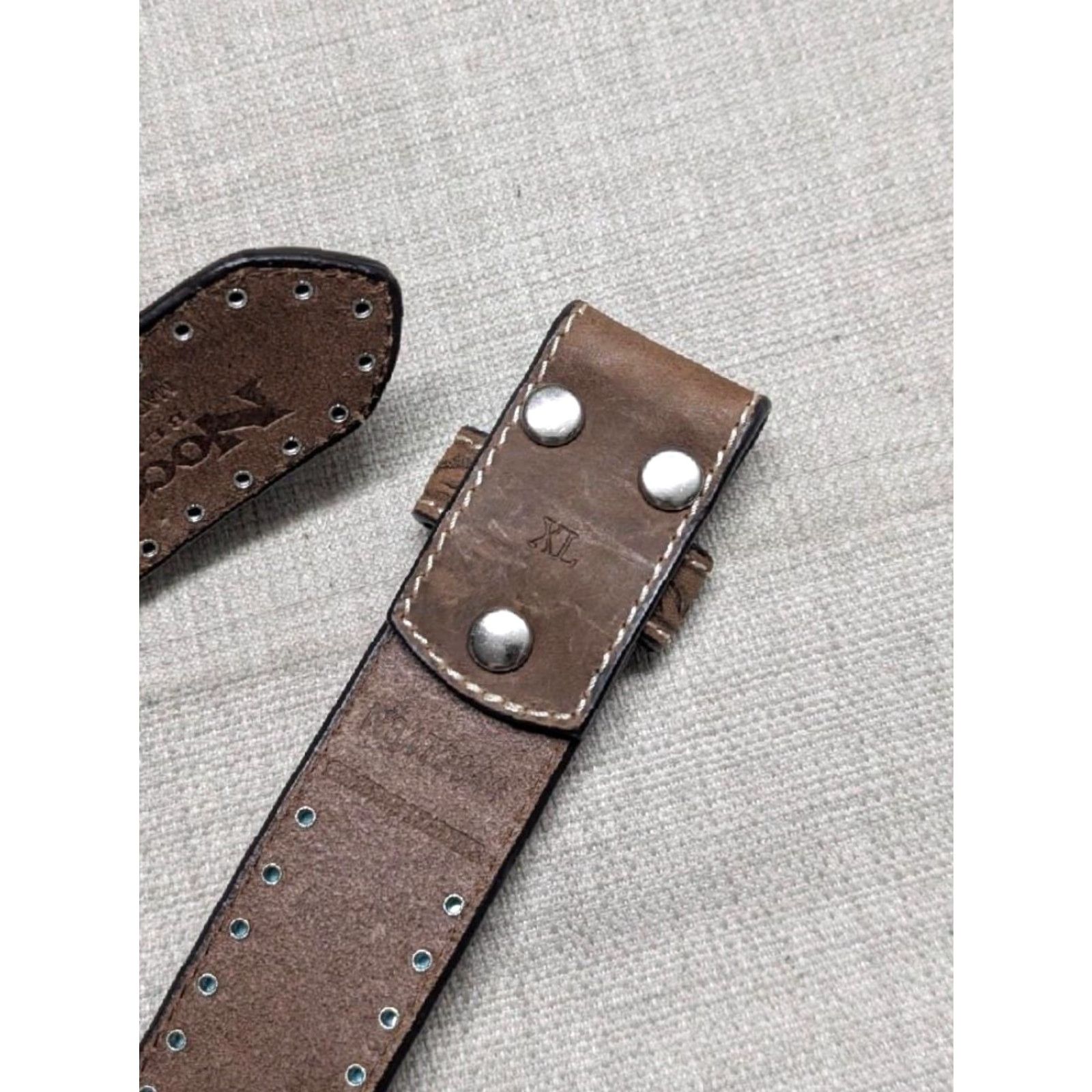 Vintage VINTAGE western belt Nocona brown leather 42 studded buckle floral cowhide belt width 1-1/2 Men Mens Size 42 - 4 Thumbnail