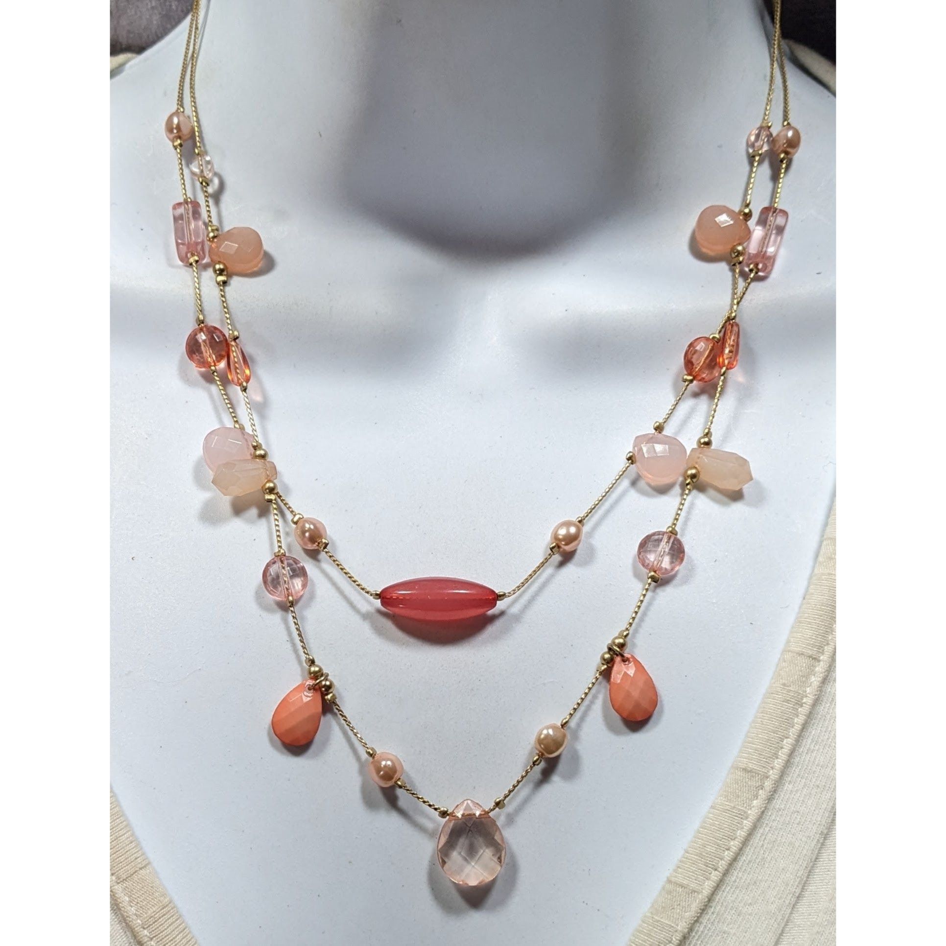 Other Coquette Pink And Gold Tone Beaded Station Layered Necklace Size ONE SIZE - 4 Thumbnail