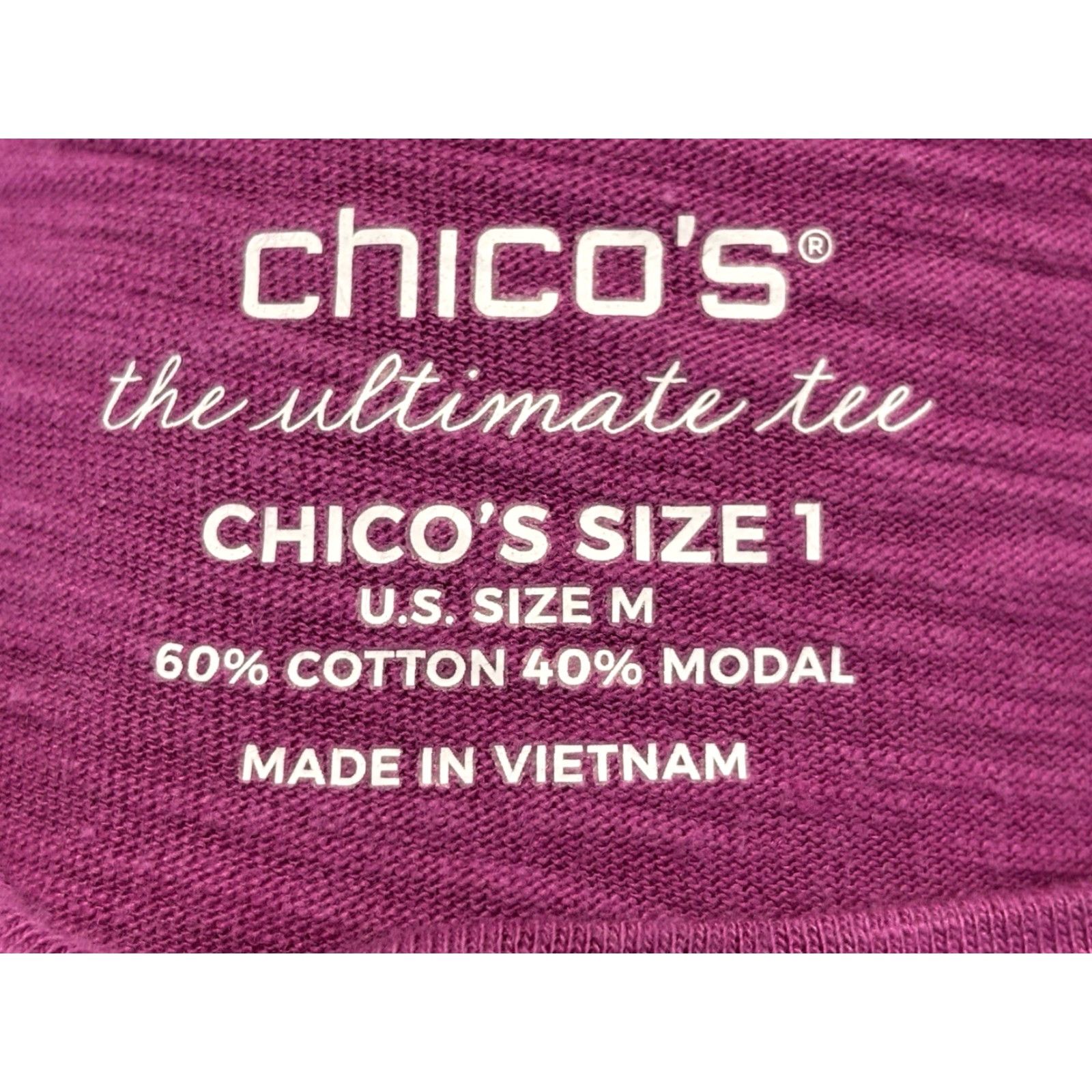 Vintage VINTAGE CHICOS The Ultimate Tee Shirt T-Shirt Tunic 3/4 Sleeves Medium Mulberry Women’s, Cotton Blend, Pullover, Solid, Pre-owned Good, US Shipments Size M / US 6-8 / IT 42-44 - 6 Thumbnail