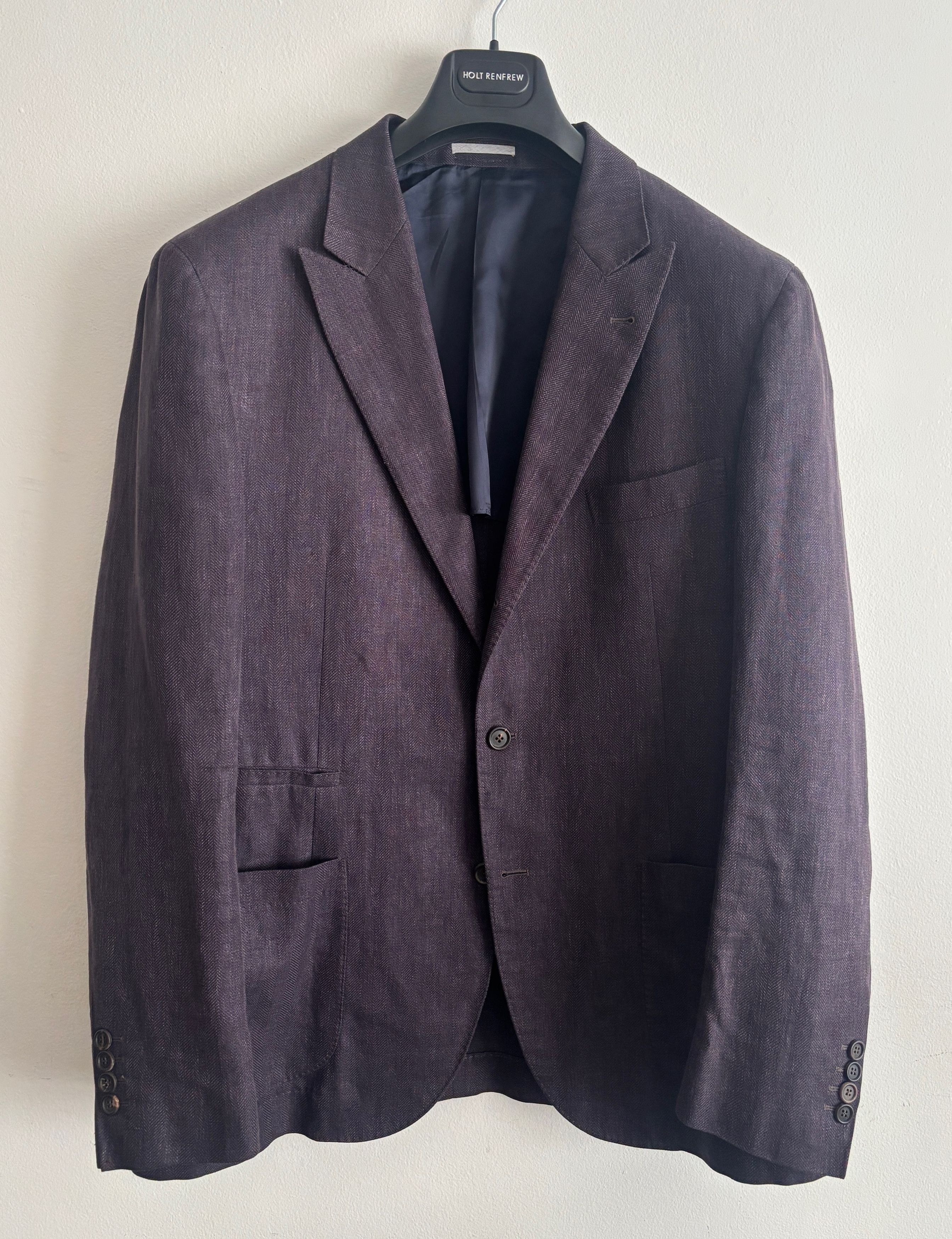 Brunello Cucinelli Unstructured Dark Plum/ Wine Wool Silk Linen Sport Coat 48 Size 48R - 3 Thumbnail