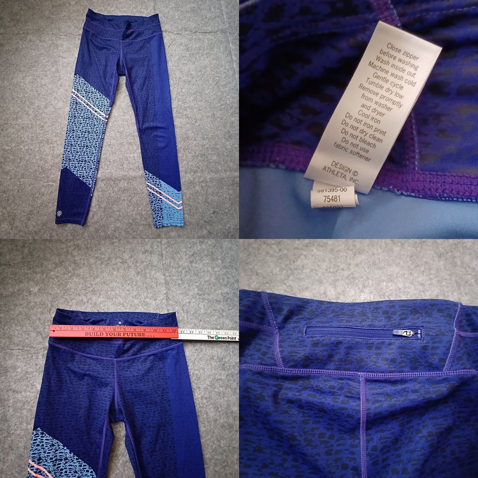 Athleta Athleta Tights Womens Small Blue Coral Reflective Sonar 7/8 Back Pocket Zip Size ONE SIZE - 8 Thumbnail