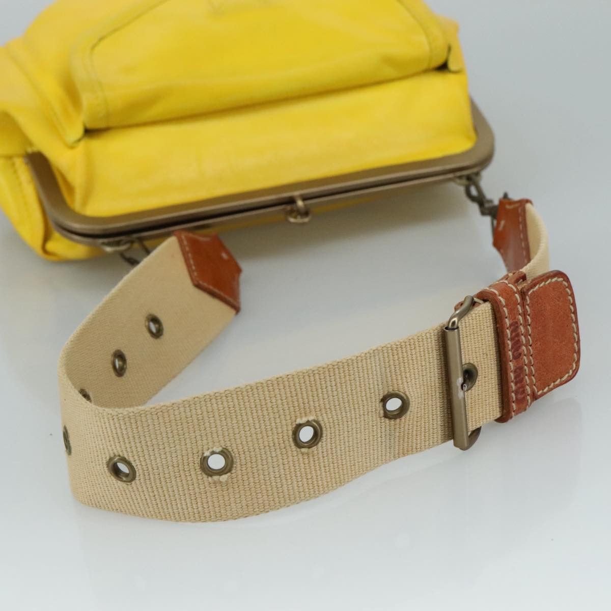 Miu Miu Miu Miu Shoulder Bag Leather Canvas Yellow Beige Size ONE SIZE - 7 Thumbnail