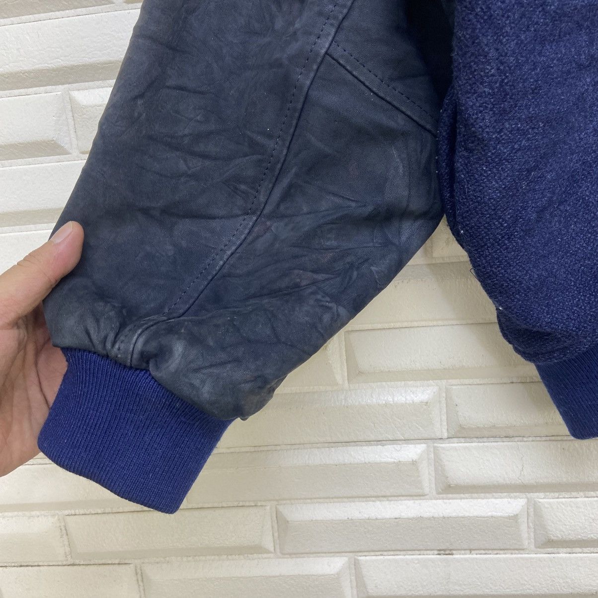 Japanese Brand Vintage 80s Papas Sport 35 Big Logo Sheepskin Sleeve Varsity Size US L / EU 52-54 / 3 - 15 Thumbnail