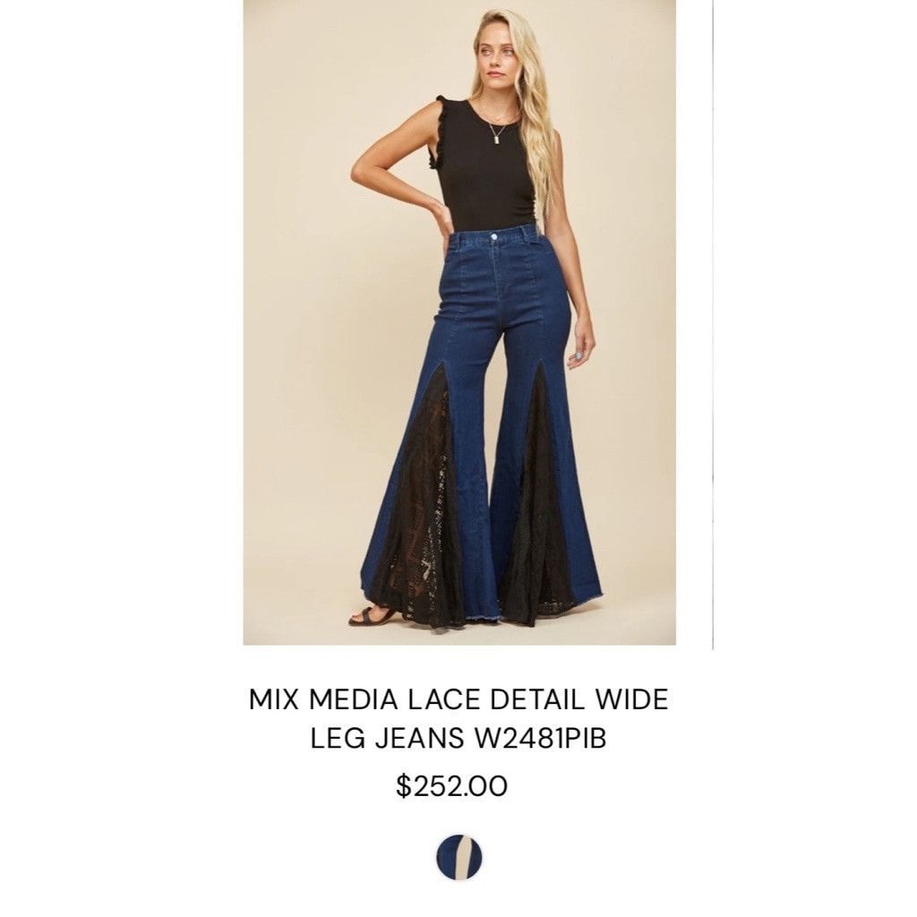 The Unbranded Brand NWOT Wilson Wide Leg Jeans with Lace Detail – Size Small Size 28" / US 6 / IT 42 - 2 Thumbnail