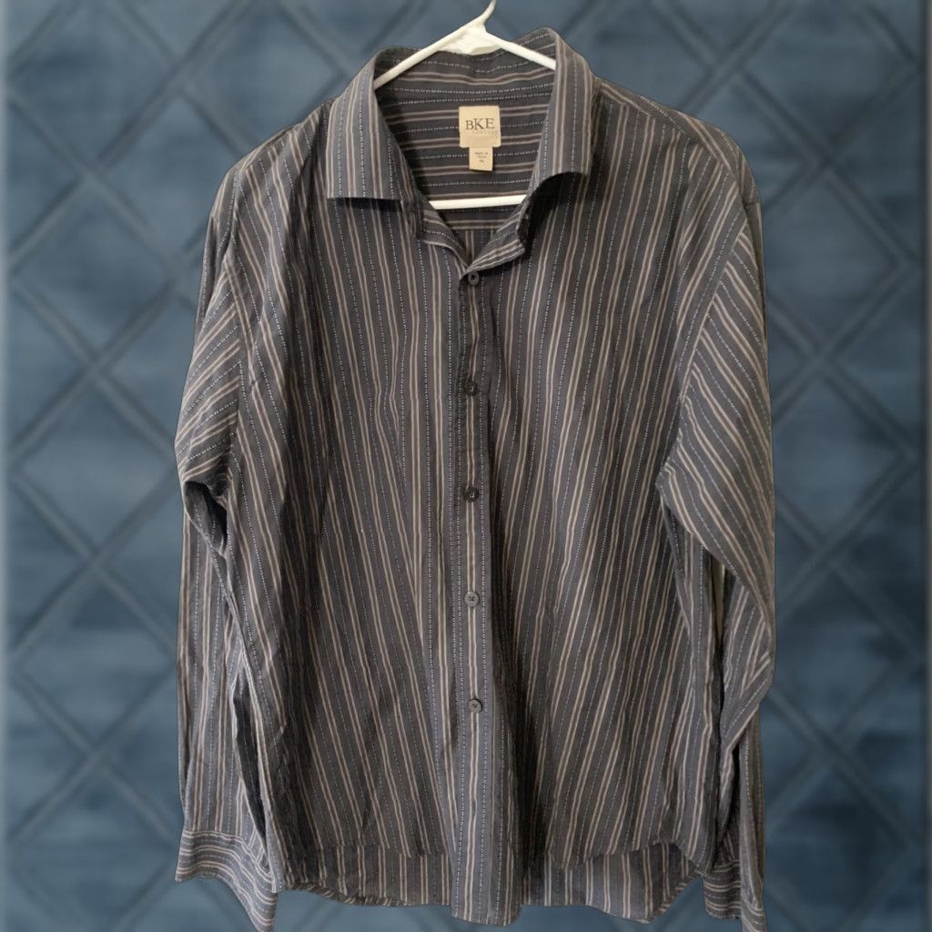 BKE BKE Contour Fit Button-Down Shirt Mens Brown Striped Cotton Long Sleeve XL Size US XL / EU 56 / 4 - 1 Thumbnail