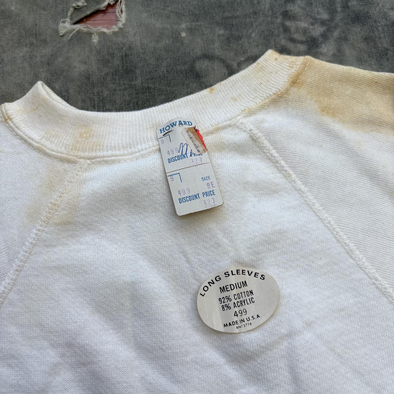 Vintage Vintage 60s 70s Deadstock Blank White Stained Sweatshirt Size US M / EU 48-50 / 2 - 2 Thumbnail