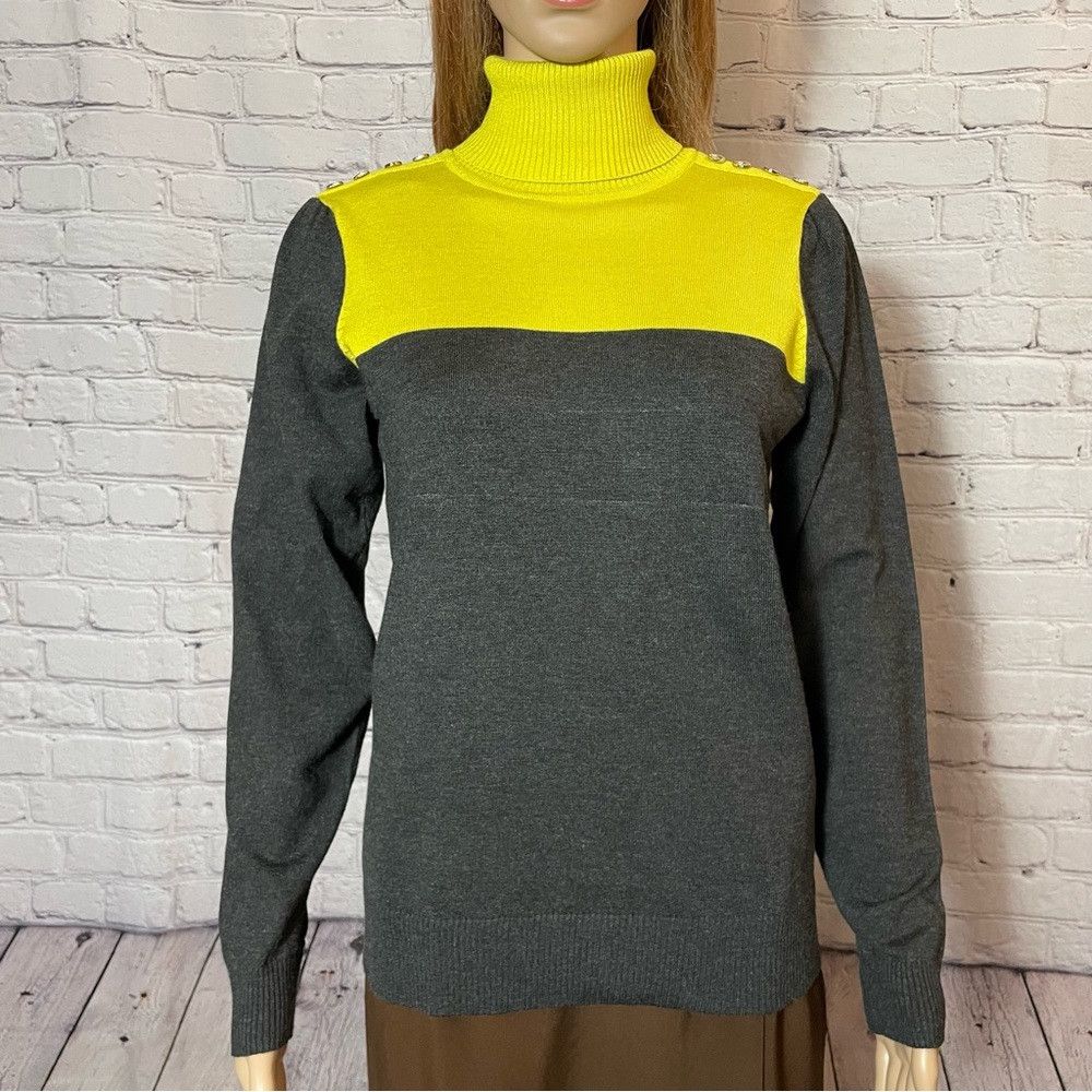 Joseph NWT New Joseph A. Grey Olive Colorblock Knit Pullover Turtl Size S / US 4 / IT 40 - 9 Thumbnail