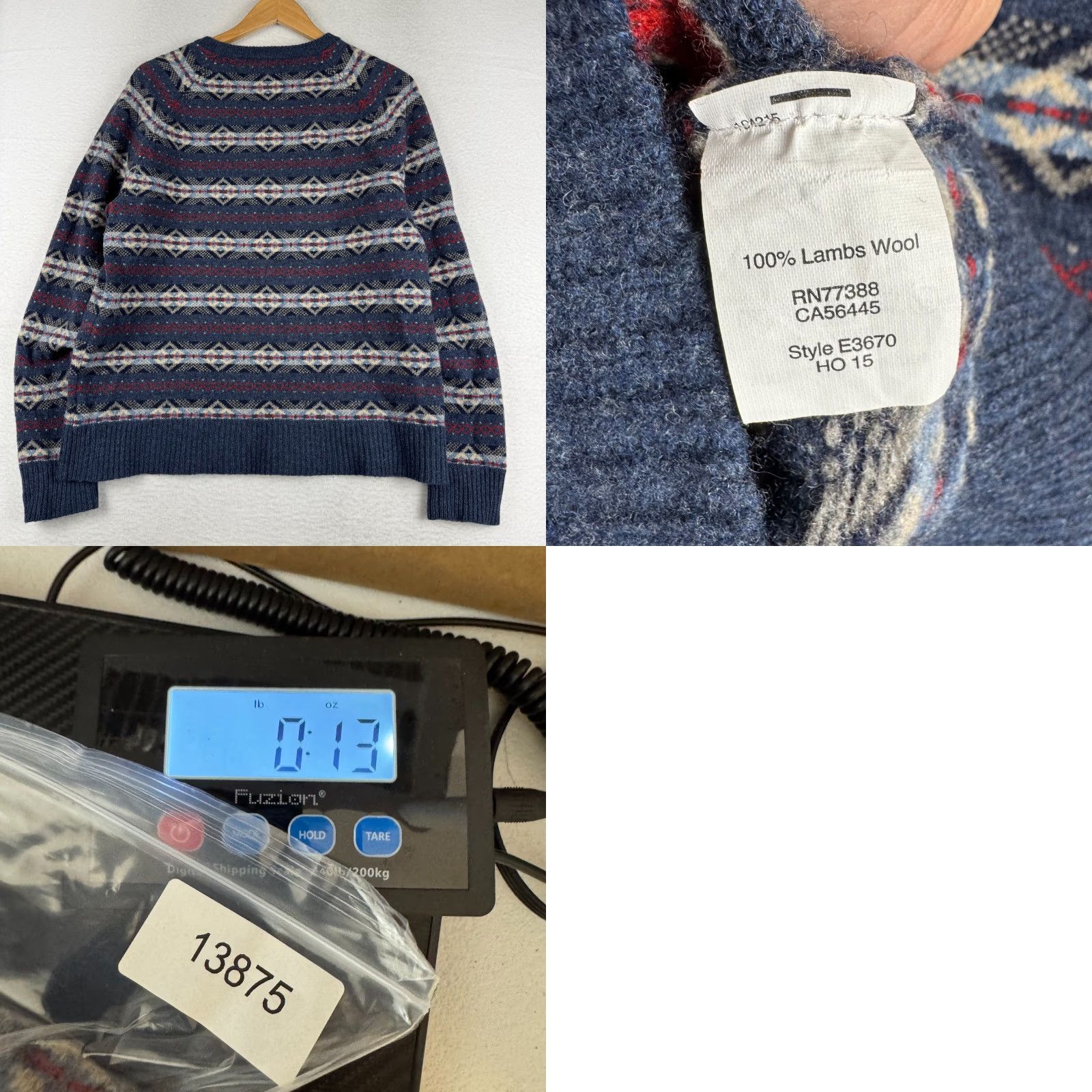 J.Crew J.CREW Mens XL Fair Isle 100% Lambs Wool Knit Crew Neck Sweatshirt Navy Blue Sweater Pullover Knit Wool Winter Casual Size US XL / EU 56 / 4 - 8 Thumbnail