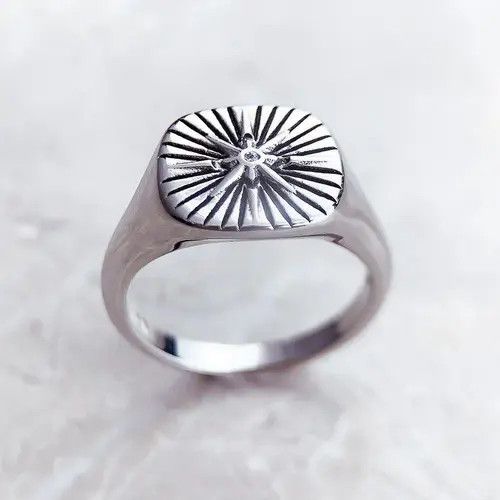 Jewelry SIZE 8 Sterling Silver Signet Ring Vintage Star Fine Size ONE SIZE - 5 Thumbnail