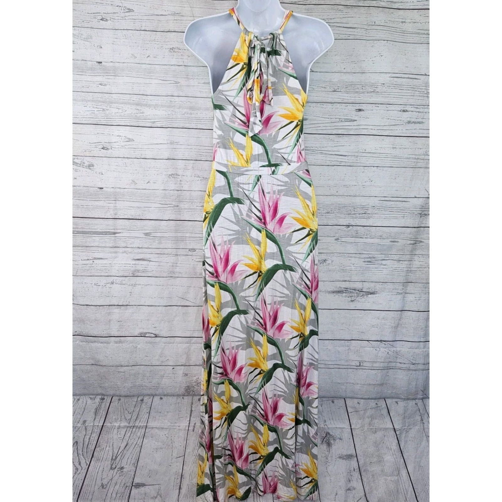 Tommy Bahama VINTAGE Tommy Bahama Womens Maxi Dress 2XS Pink Gray Floral Sleeveless Viscose Halter Neckline Long Dress Womens Size XXS / US 00 / IT 34 - 3 Thumbnail