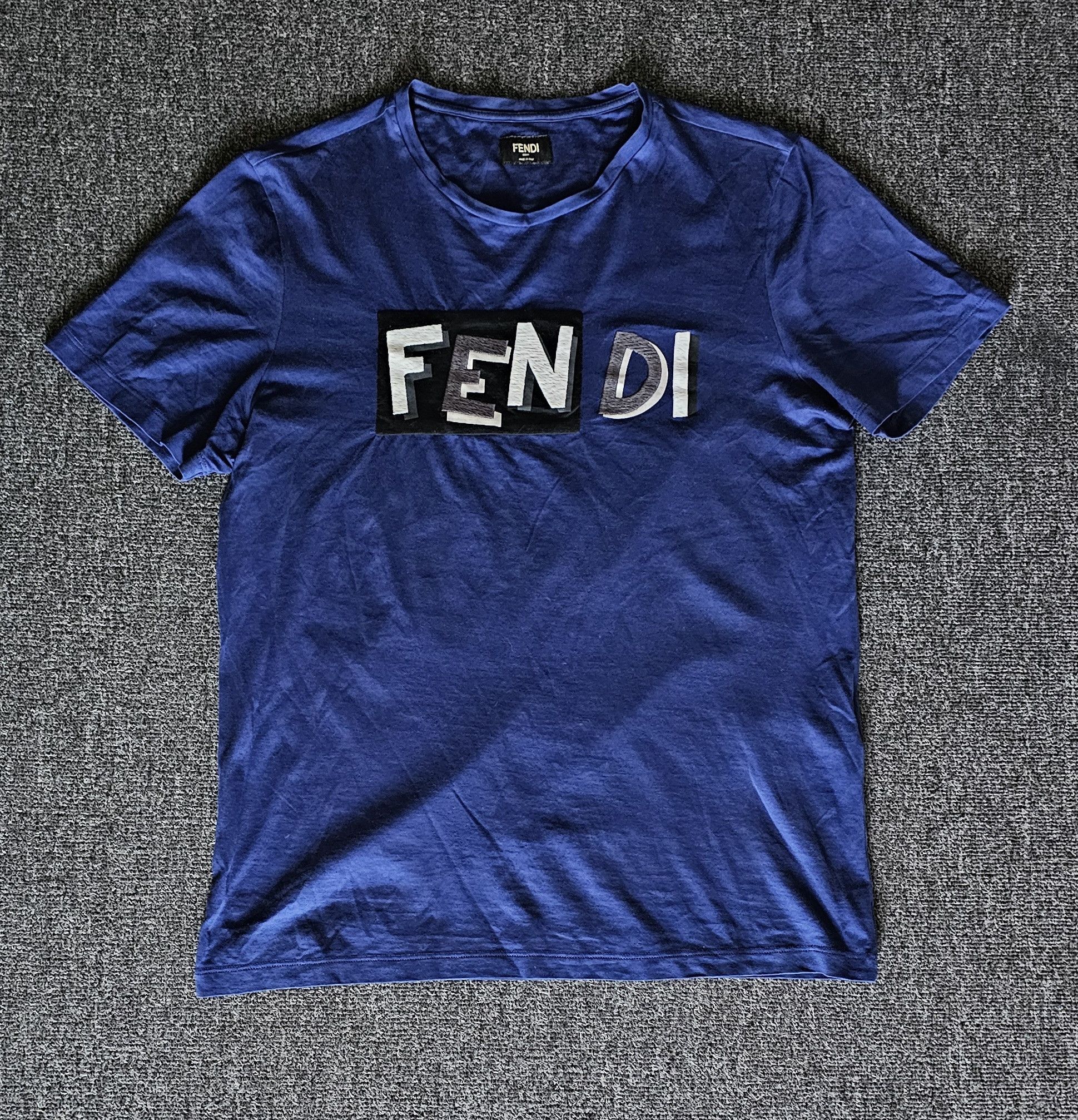 Fendi Fendi Men's Blue Embroidered T-Shirt Size 50 Size US L / EU 52-54 / 3 - 1 Thumbnail