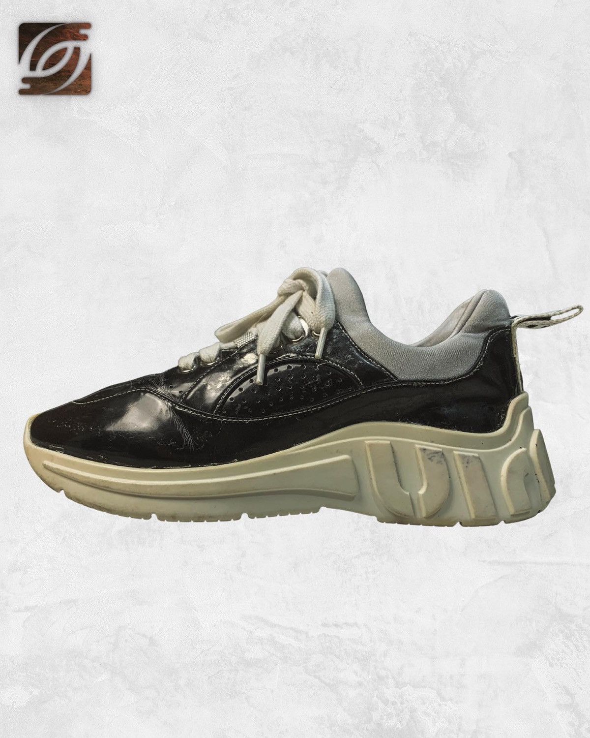 image of Miu Miu Metal Tech Sock Runners Shoes in Black/White, Women's (Size 8)