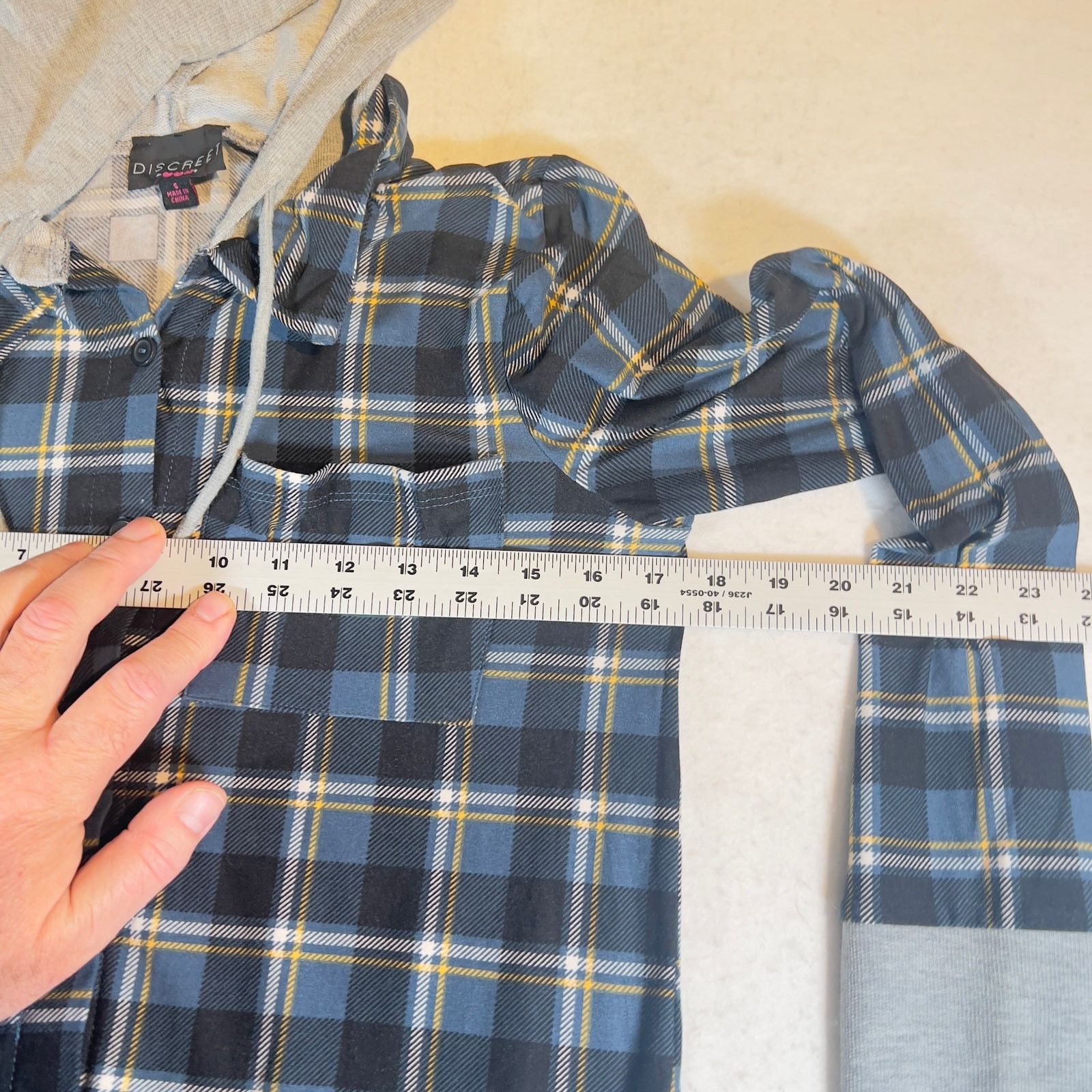 Other Discreet Button Flannel Shirt Hoodie Woman S Blue Drawstring Size S / US 4 / IT 40 - 7 Thumbnail