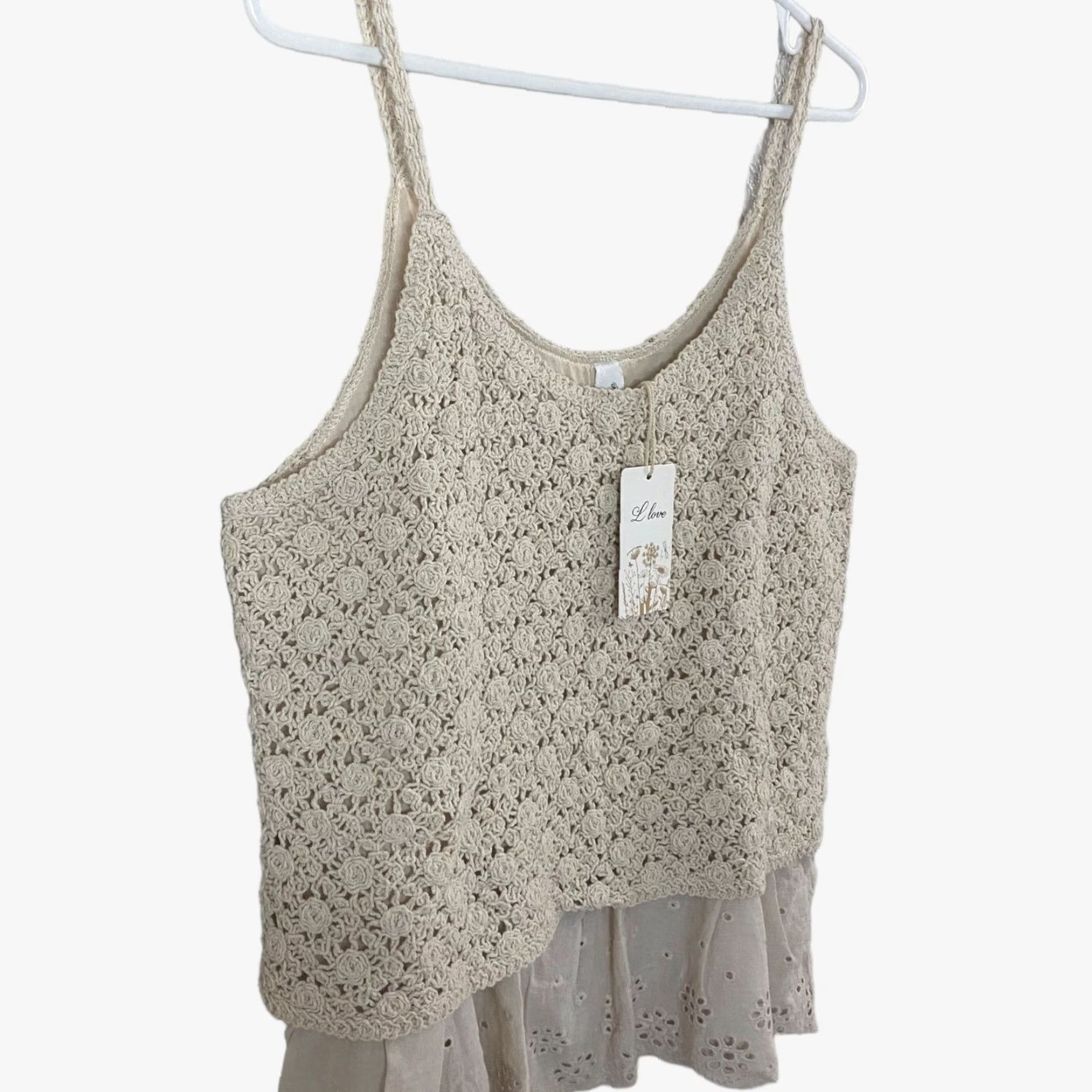 Vintage VINTAGE L Love Boho Crochet Tank Top Womens Medium Beige Cotton Floral Knit New Size M / US 6-8 / IT 42-44 - 4 Thumbnail