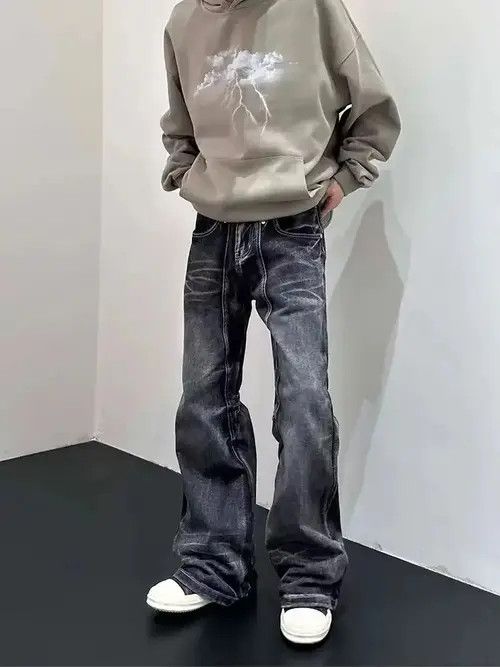 Japanese Brand × Jean Street wash black baggy micro flare jeans Size US 30 / EU 46 - 1 Thumbnail