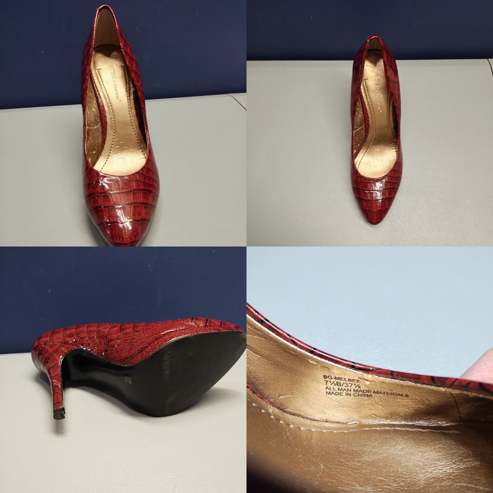 Vintage BCBG Generation Womens Pumps Size 7.5B Red Snakeskin Comfort Stiletto Heel Shoes Size US 8 / IT 38 - 10 Thumbnail
