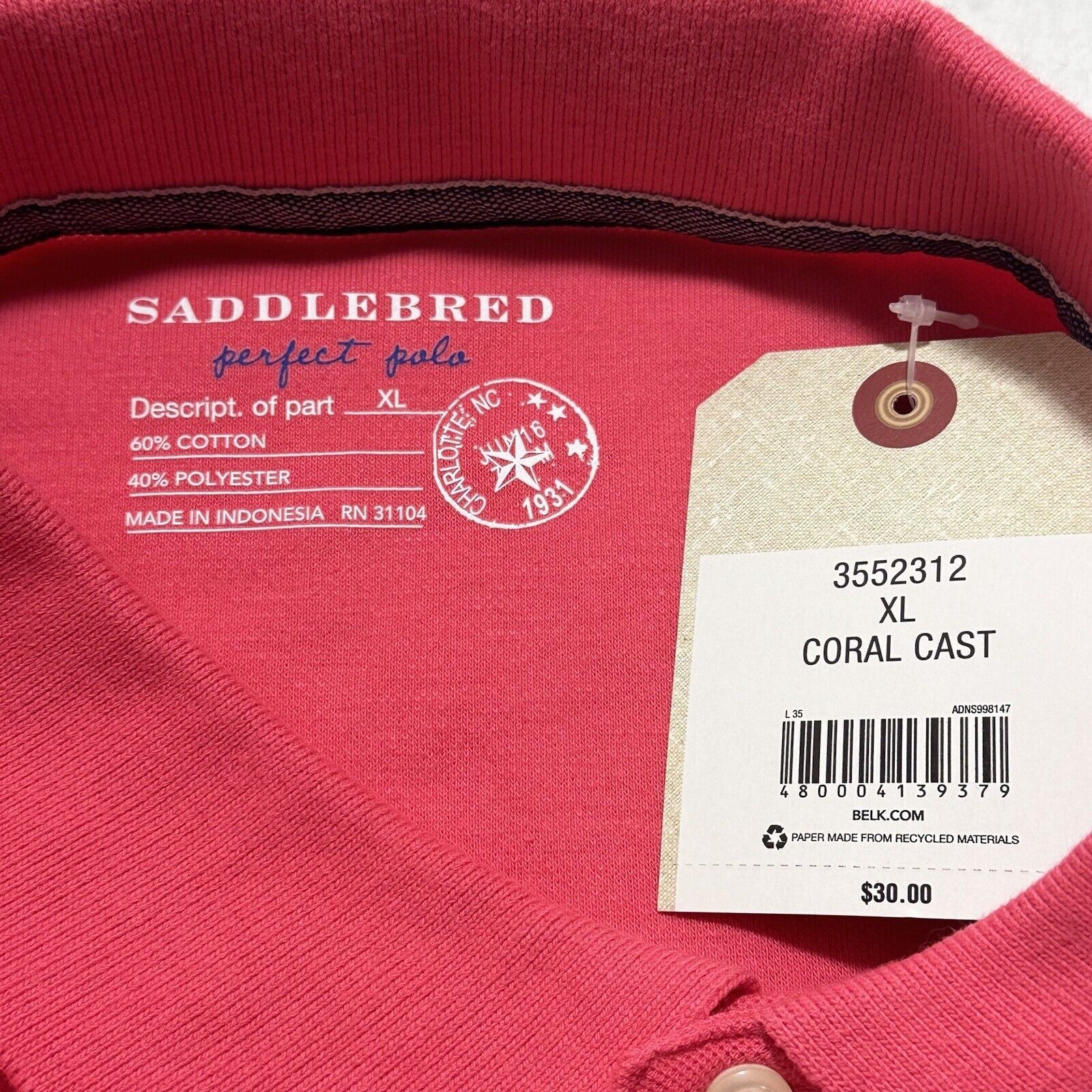 Saddlebred Saddlebred XL Perfect Polo Coral Pink Button Collared Shirt Size US XL / EU 56 / 4 - 7 Thumbnail