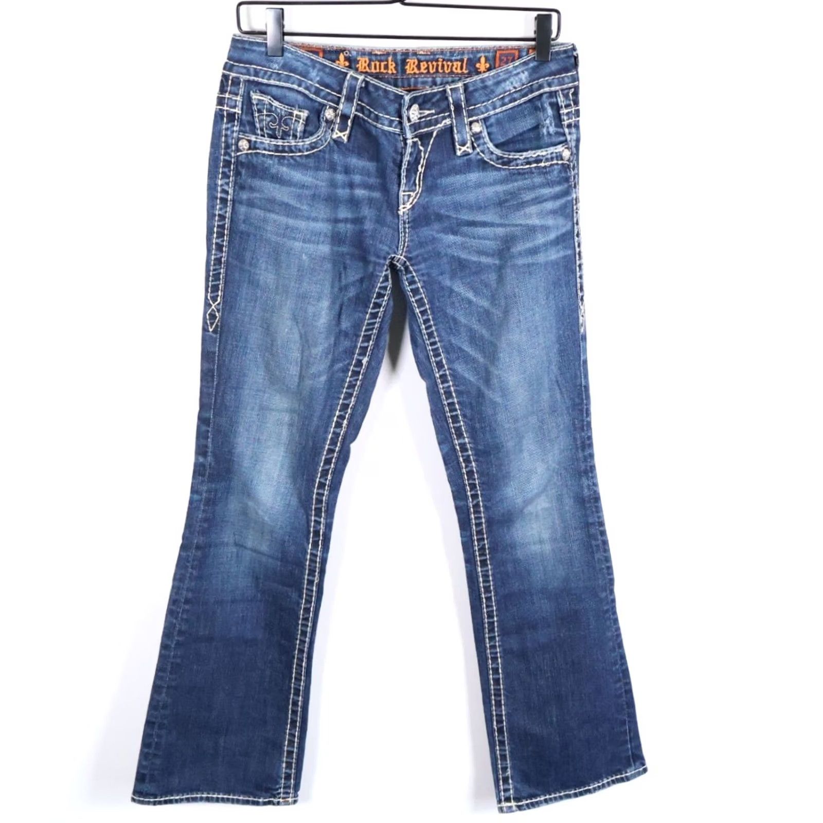 Vintage VINTAGE Rock Revival Jeans Women's 27 Blue Eva Relaxed Boot Cut Denim Stretch Studded Size 27" / US 4 / IT 40 - 2 Thumbnail