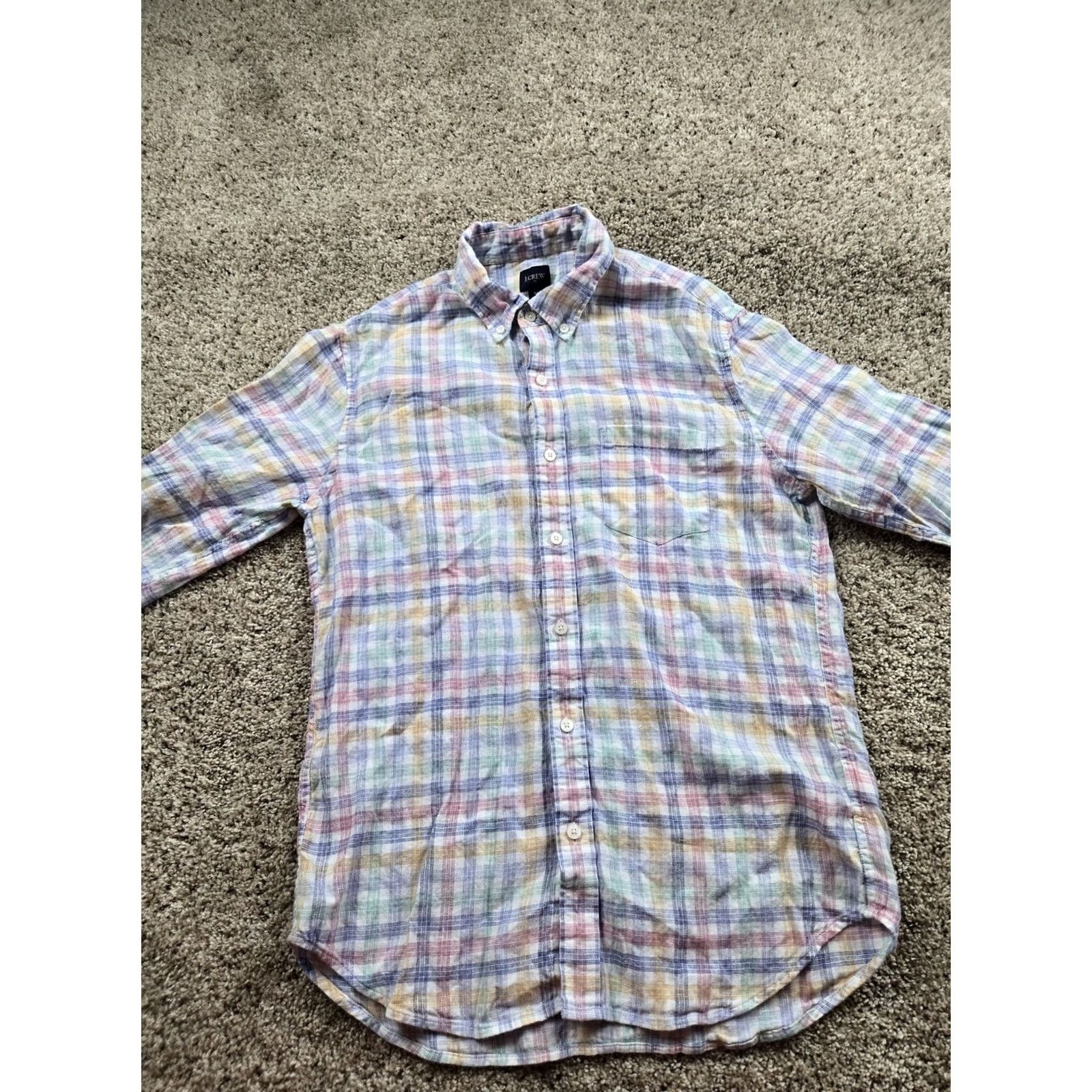 J.Crew J.Crew Shirt Mens M Multicolor Plaid Linen Cotton Button-Down Casual Regular Size US M / EU 48-50 / 2 - 3 Thumbnail