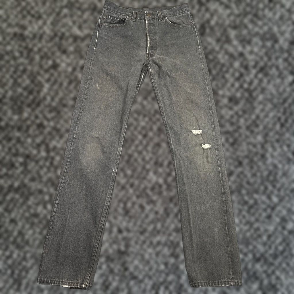Levi's VINTAGE Levi's 501 Jeans 29x33 Black Distressed Button Fly USA Mens Size US 29 - 1 Thumbnail