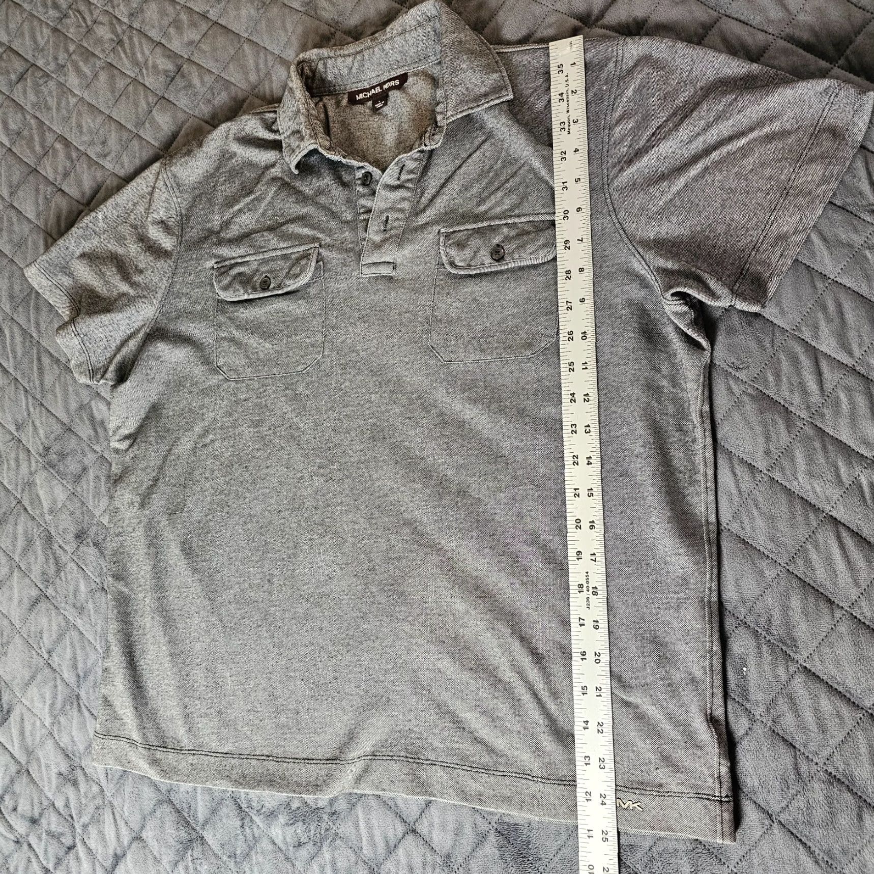 Michael Kors MICHAEL KORS Casual Polo Shirt Men L Gray Black Cotton Blend Slim Short Sleeve Collared Band Designer All Seasons Easy Care Lightweight Size US L / EU 52-54 / 3 - 5 Thumbnail