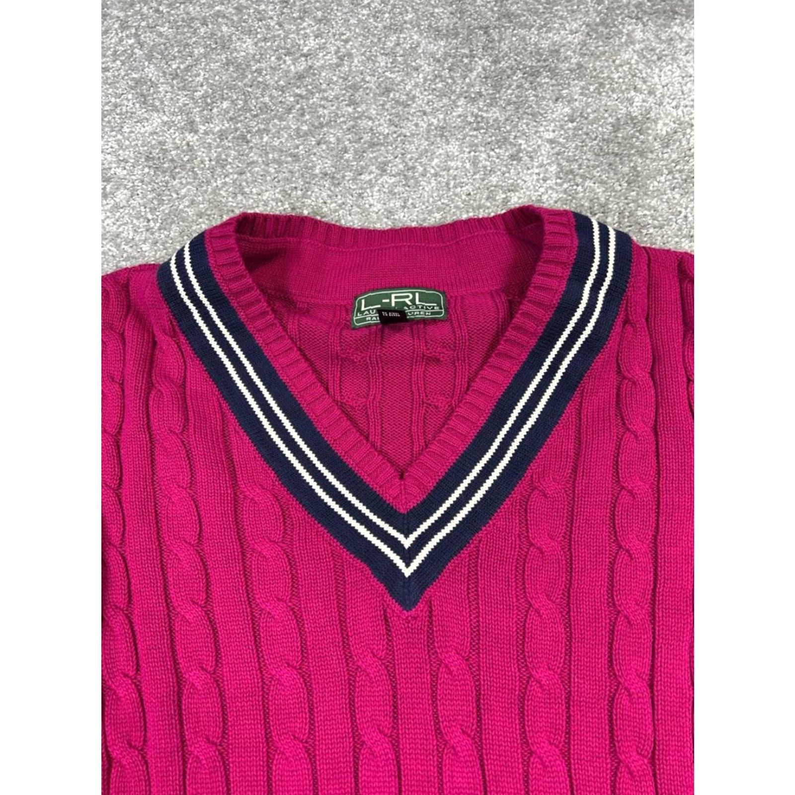 Ralph Lauren Ralph Lauren Sweater Womens XL Pink Cotton Cable-Knit Pullover V-Neck Casual Winter Regular Size XL / US 12-14 / IT 48-50 - 2 Thumbnail