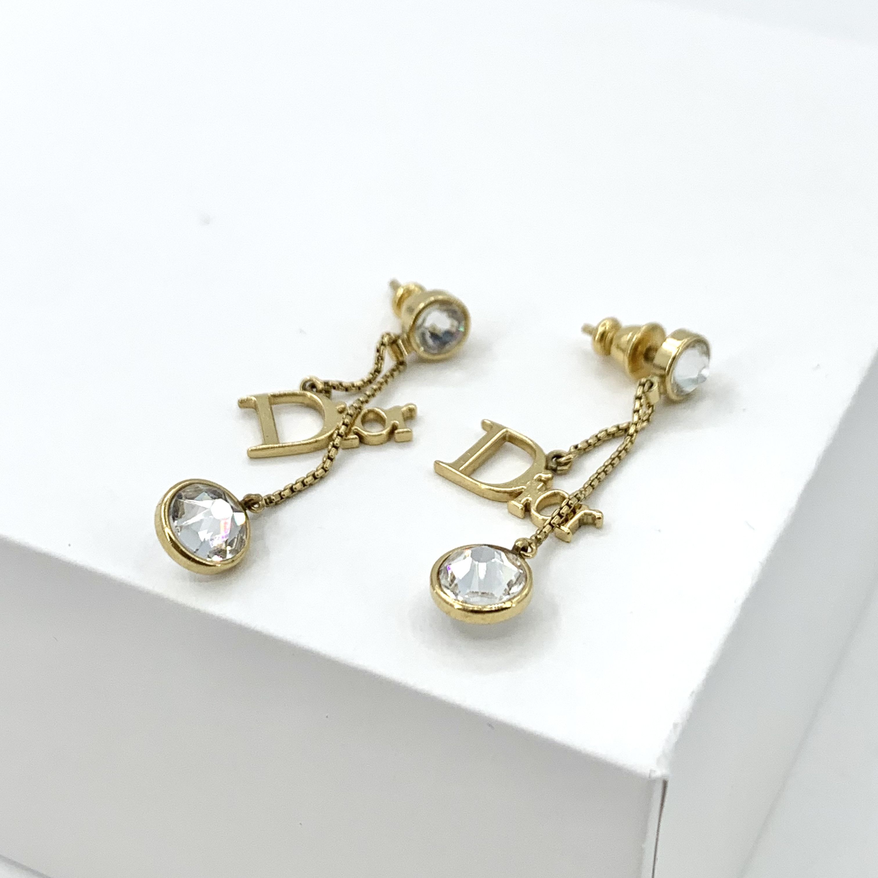 Dior Christian Dior Gold Crystal Letter Chain Earrings 4cm Size ONE SIZE - 5 Thumbnail