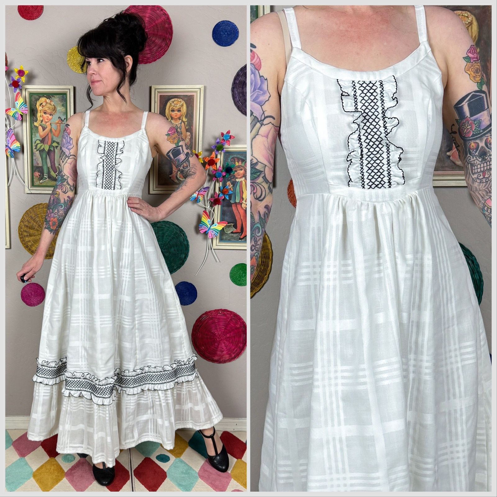 Vintage Vintage 1970s White Gauzy Cotton Sleeveless Prairie Sundress Size XS / US 0-2 / IT 36-38 - 1 Thumbnail