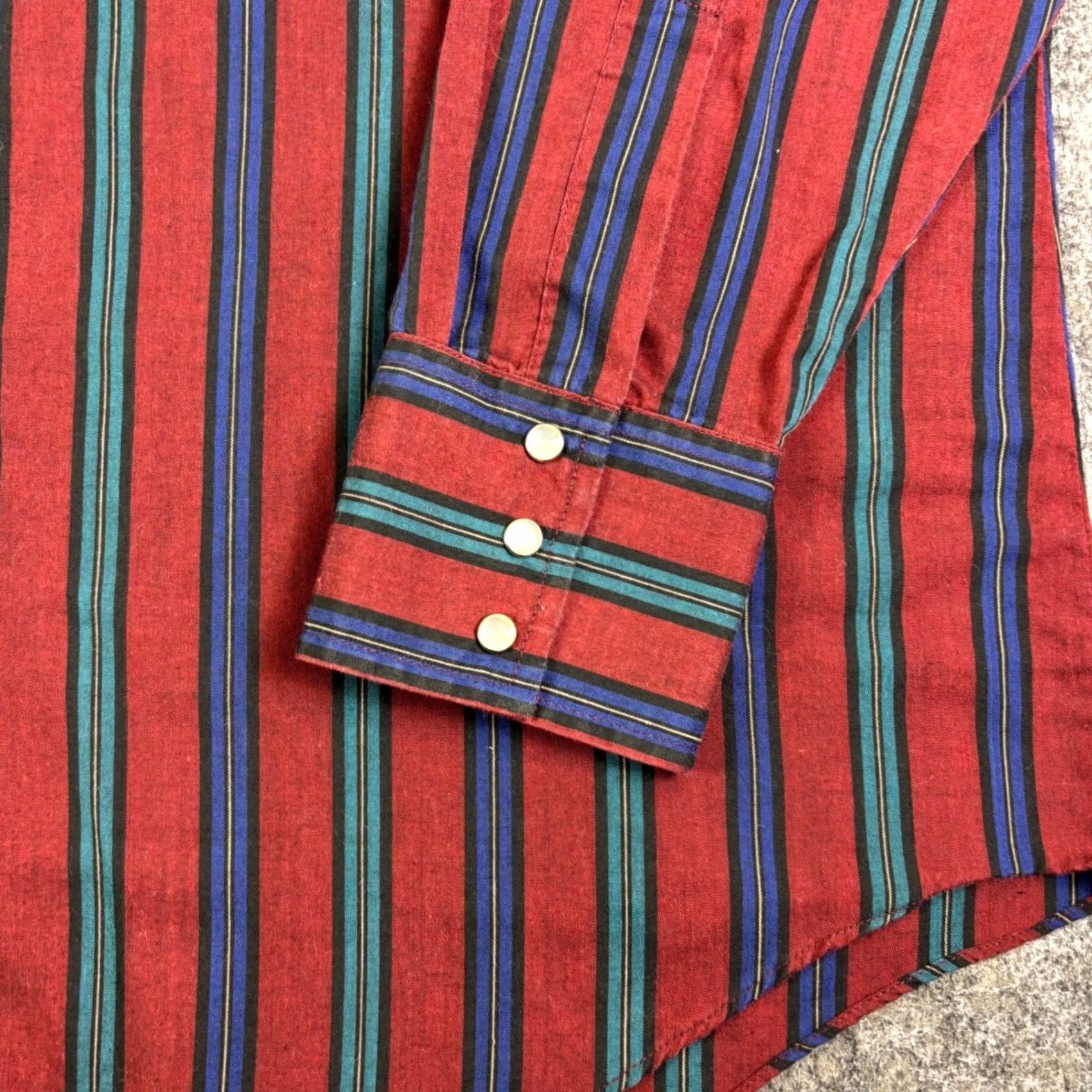 Vintage Ely Cattleman Mens Tall Large Snap Shirt Red Blue Striped Casual Workwear Size US L / EU 52-54 / 3 - 6 Thumbnail