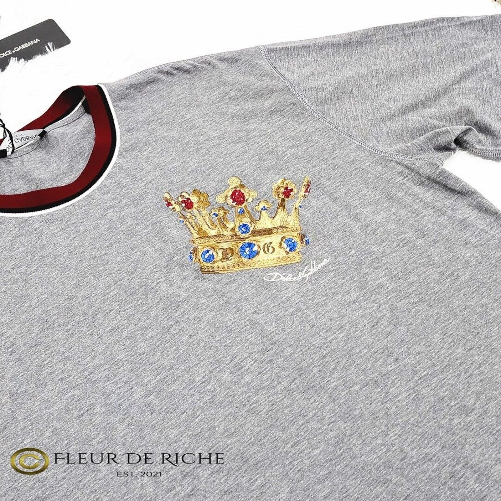 Dolce & Gabbana Dolce & Gabbana Crown Embroidered Logo T-shirt Gray sz 52 Size US L / EU 52-54 / 3 - 2 Thumbnail