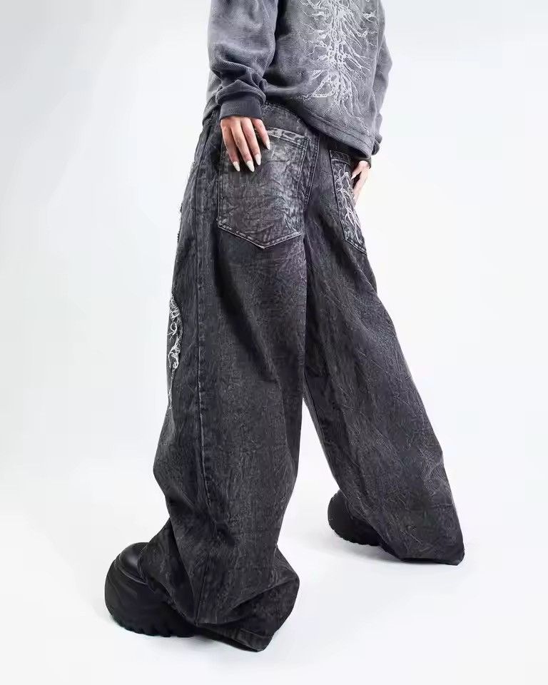 Japanese Brand Thorn Distressed Butterfly Baggy Denim Jeans Size US 31 - 5 Thumbnail