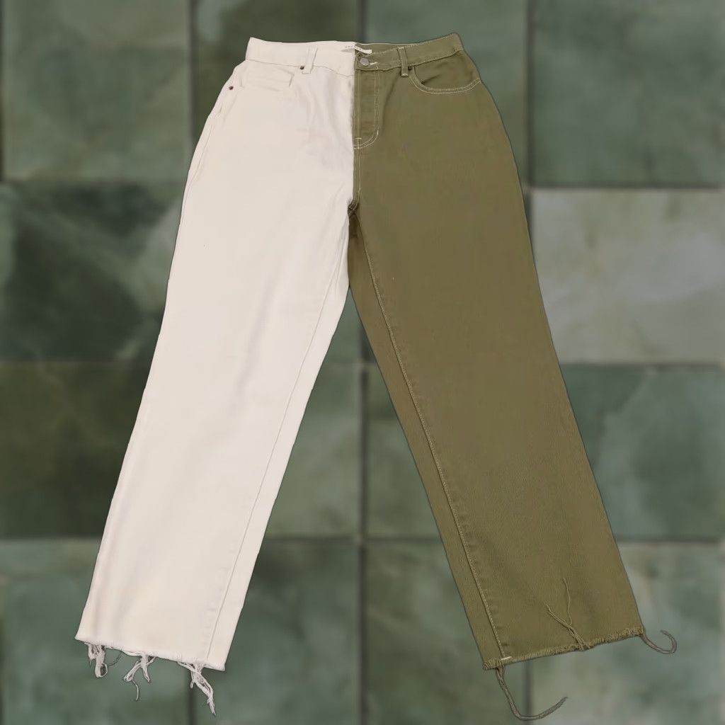 Pacsun Pacsun Women's 28 White Green High Rise Straight 2-Tone Button Fly Jeans Size 28" / US 6 / IT 42 - 1 Thumbnail