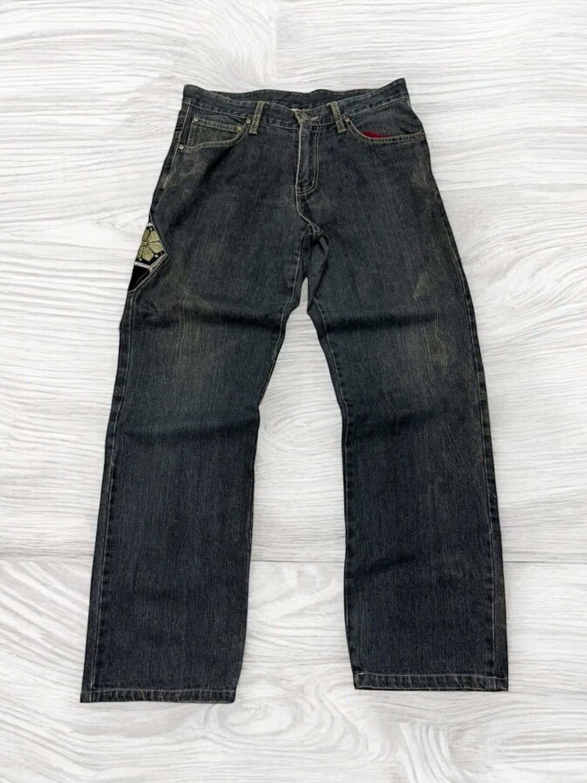 Japanese Brand Gumu Floral Double Pocket Jeans Distressed Jeans Size US 31 - 2 Thumbnail