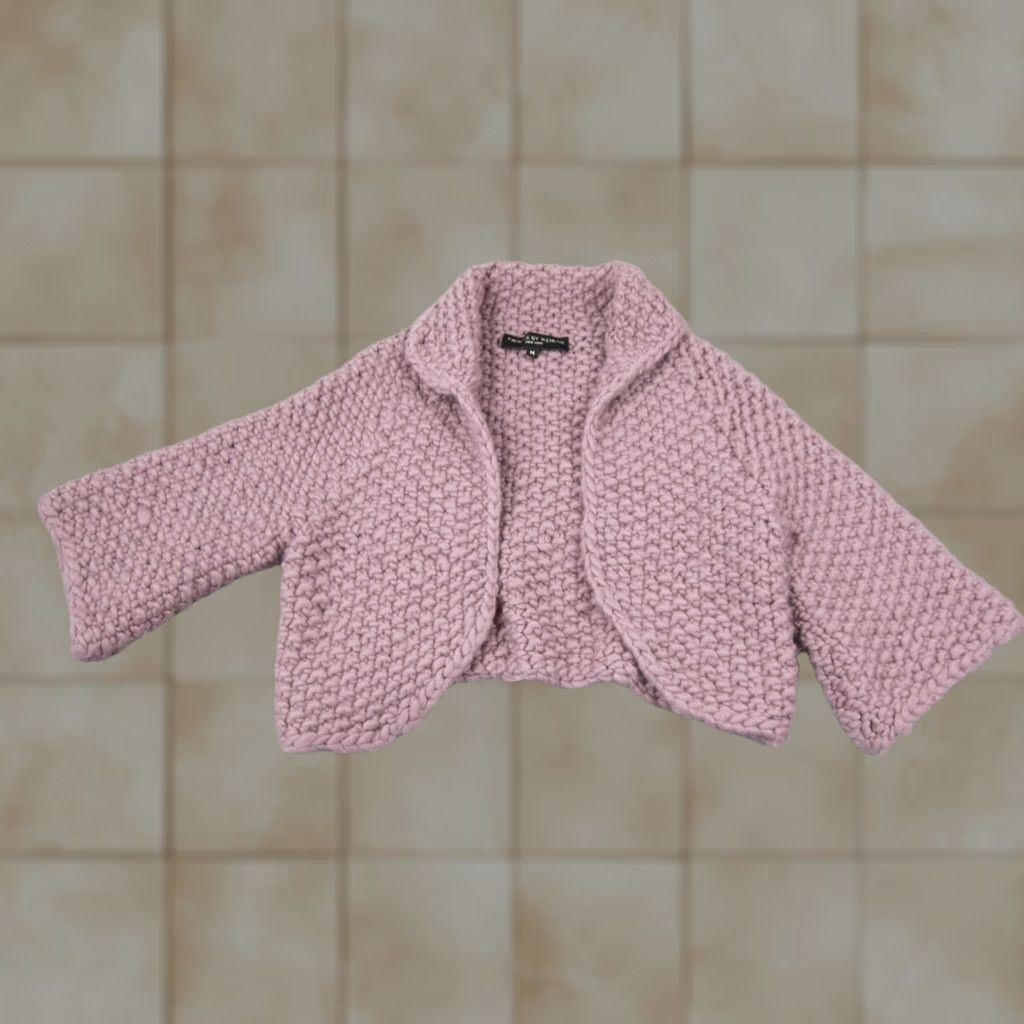 Vintage Twinkle by Wenlan Cardigan Womens Medium Pink Wool Chunky Knit Crop Open Size M / US 6-8 / IT 42-44 - 1 Thumbnail
