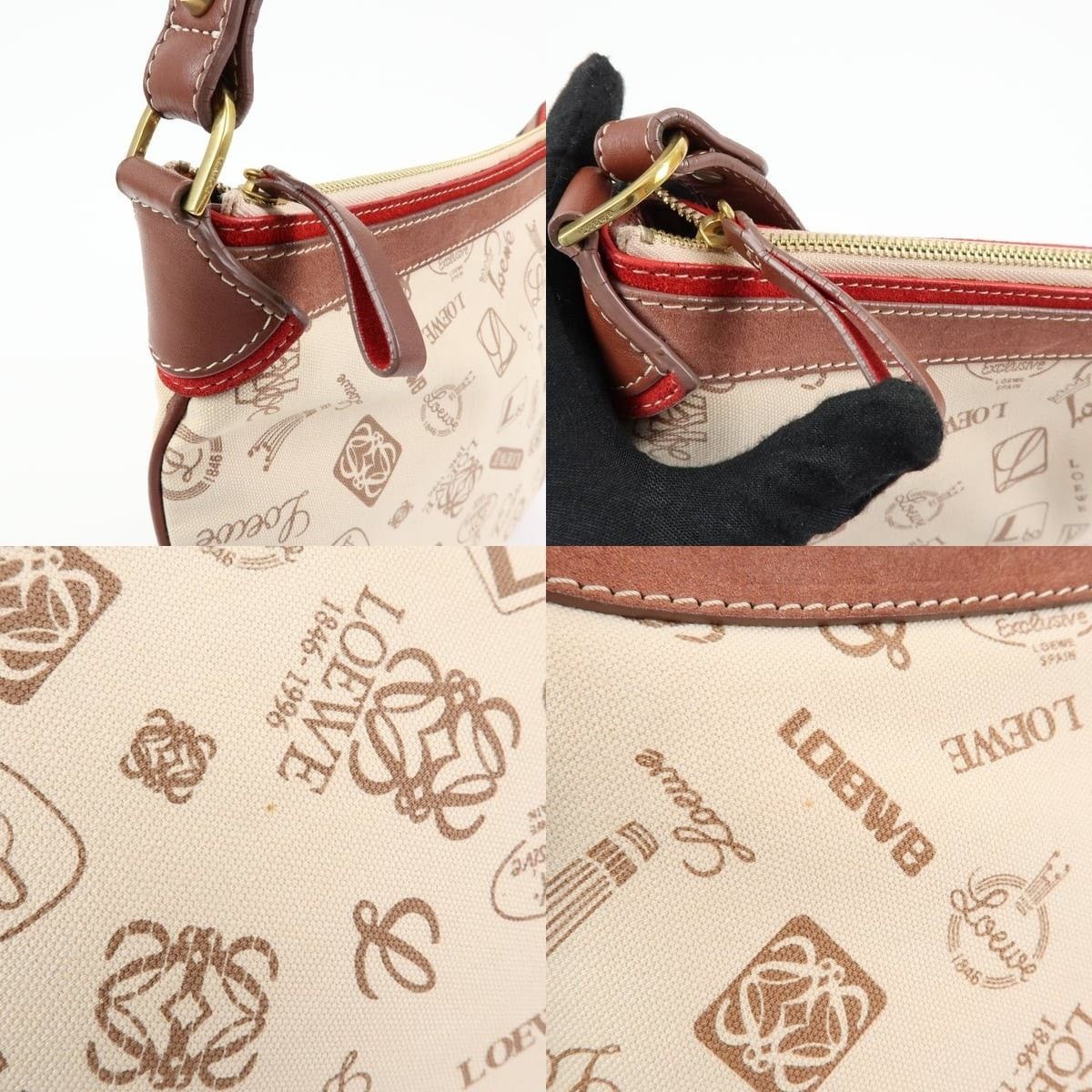 Loewe Loewe Logo Canvas & Suede Shoulder Bag Beige Size ONE SIZE - 6 Thumbnail