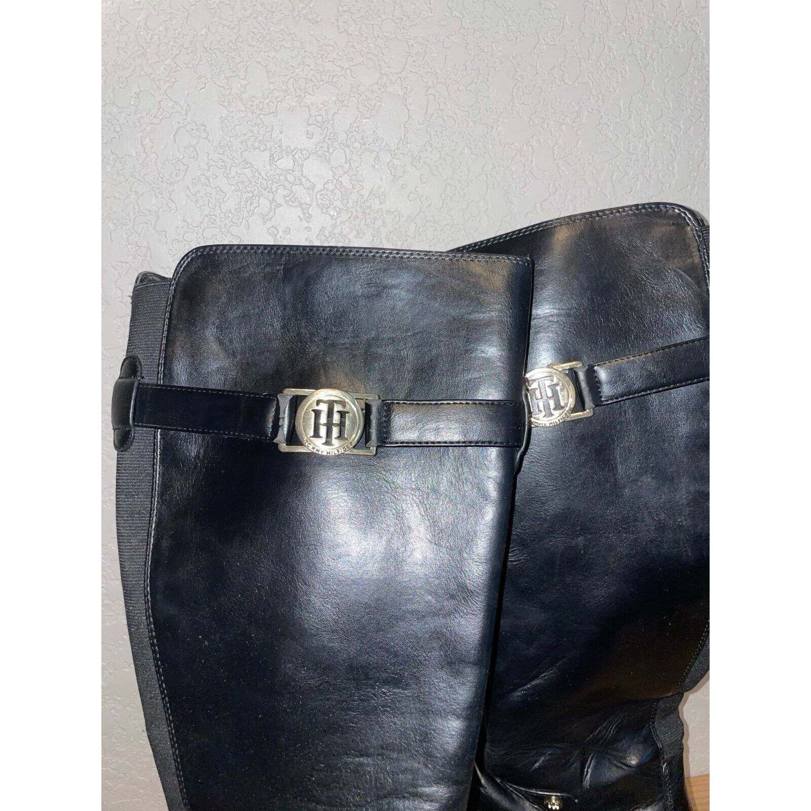 Tommy Hilfiger Womens Tommy Hilfiger Black Boots Faux Leather Tall Shoe 8.5 Size US 8.5 / IT 38.5 - 2 Thumbnail
